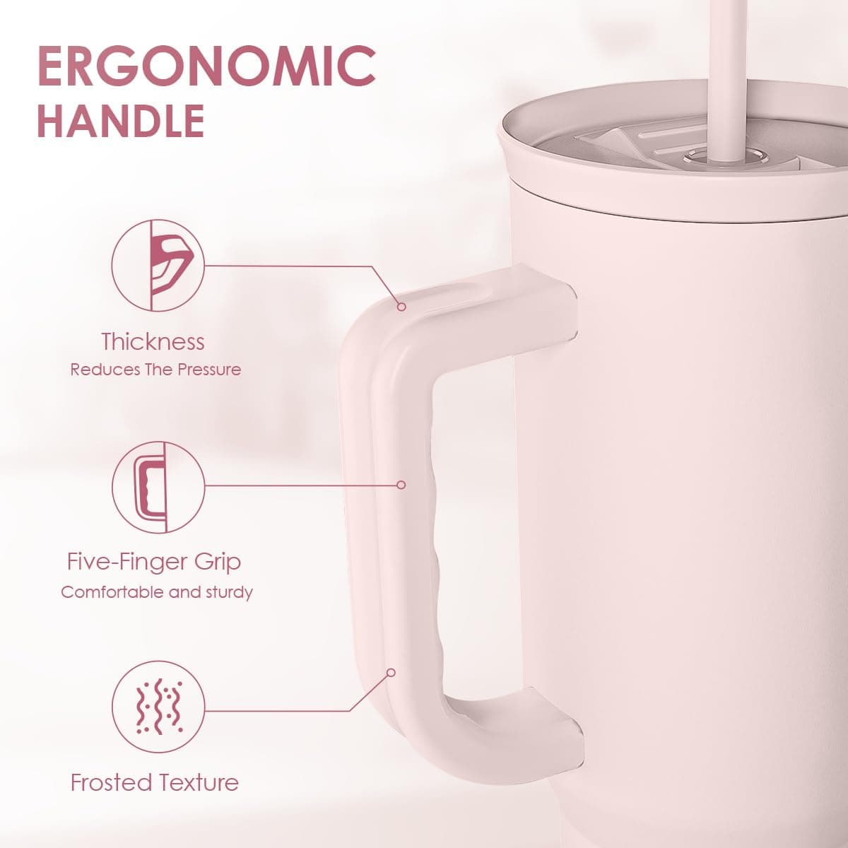 SANDJEST Pale Pink 40oz Tumbler with Handle and Straw thumbnail 3
