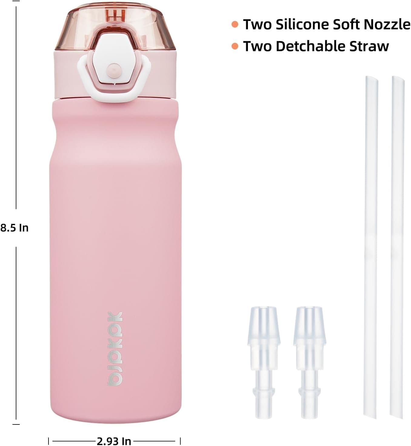 BJPKPK Water Bottle with Straw 18oz - Insulated Stainless Steel Thermal Flask, Light Pink thumbnail 4