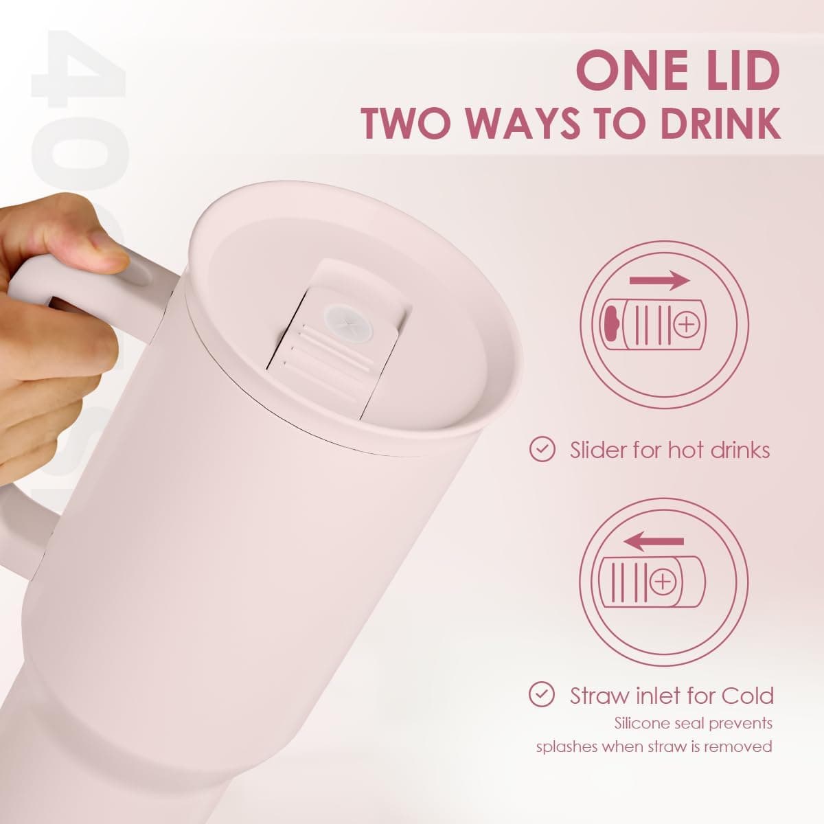 SANDJEST Pale Pink 40oz Tumbler with Handle and Straw thumbnail 4