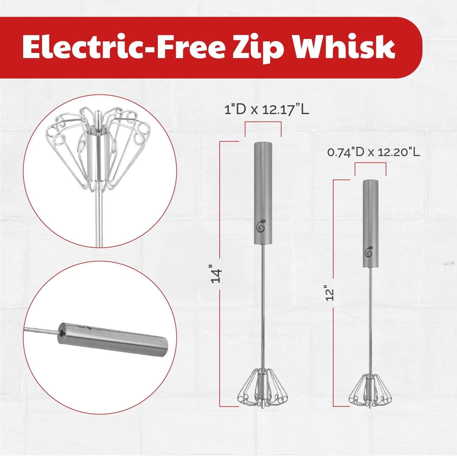 Stainless Steel Egg Whisk - 2 Pack (12 & 14 Inch) thumbnail 3