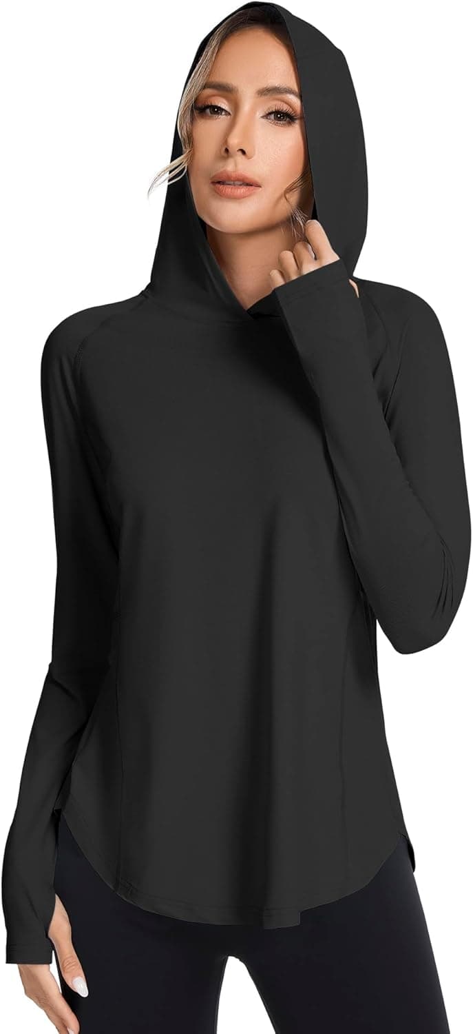 Bashafo Womens Workout Tops Quick Dry Long Sleeve UV Protection Shirts Lightweight Running Outdoor Hoodie (Black,S) at Amazon Women’s Clothing store thumbnail 3