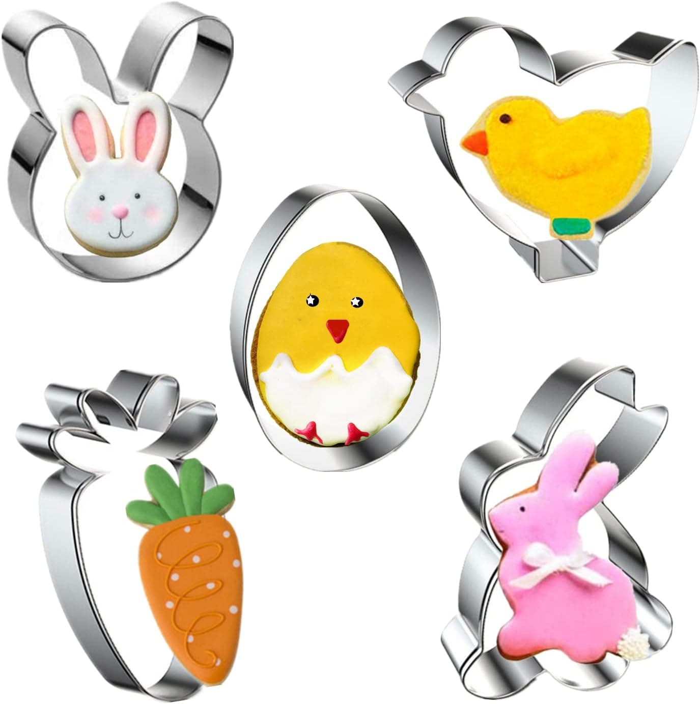 Easter Cookie Cutters, 5 Pieces Chick Carrot Egg Bunny Rabbite Shapes Metal Cookie Cutters Stainless Steel Sets Holiday Themed Baking Kit: Home &amp; Kitchen view 1