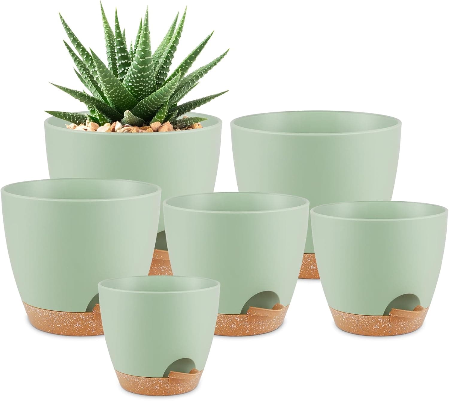 QRRICA Self-Watering Plant Pots Set of 6 - Green view 1