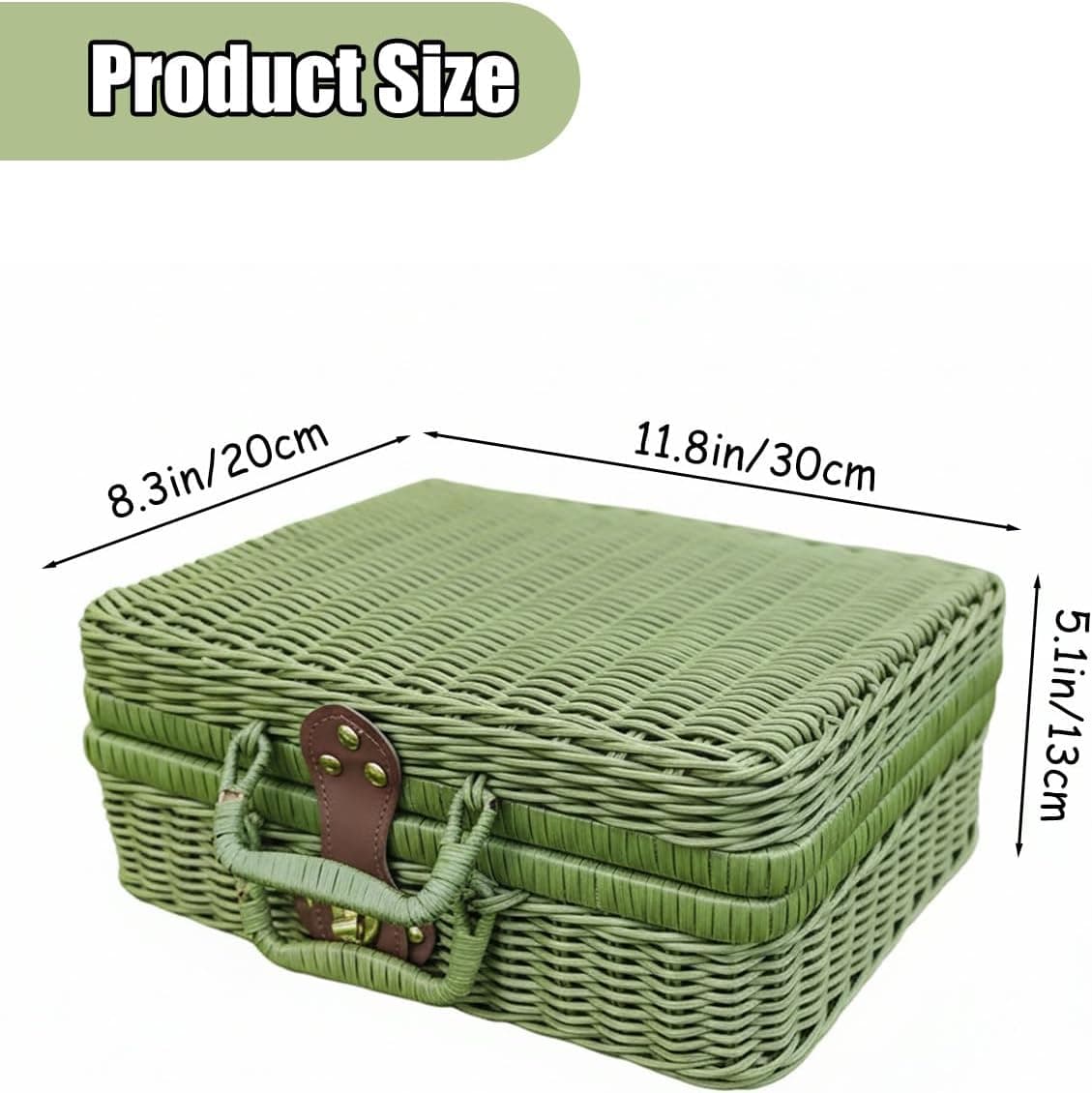 Dark Green Wicker Picnic Basket with Metal Lock thumbnail 2
