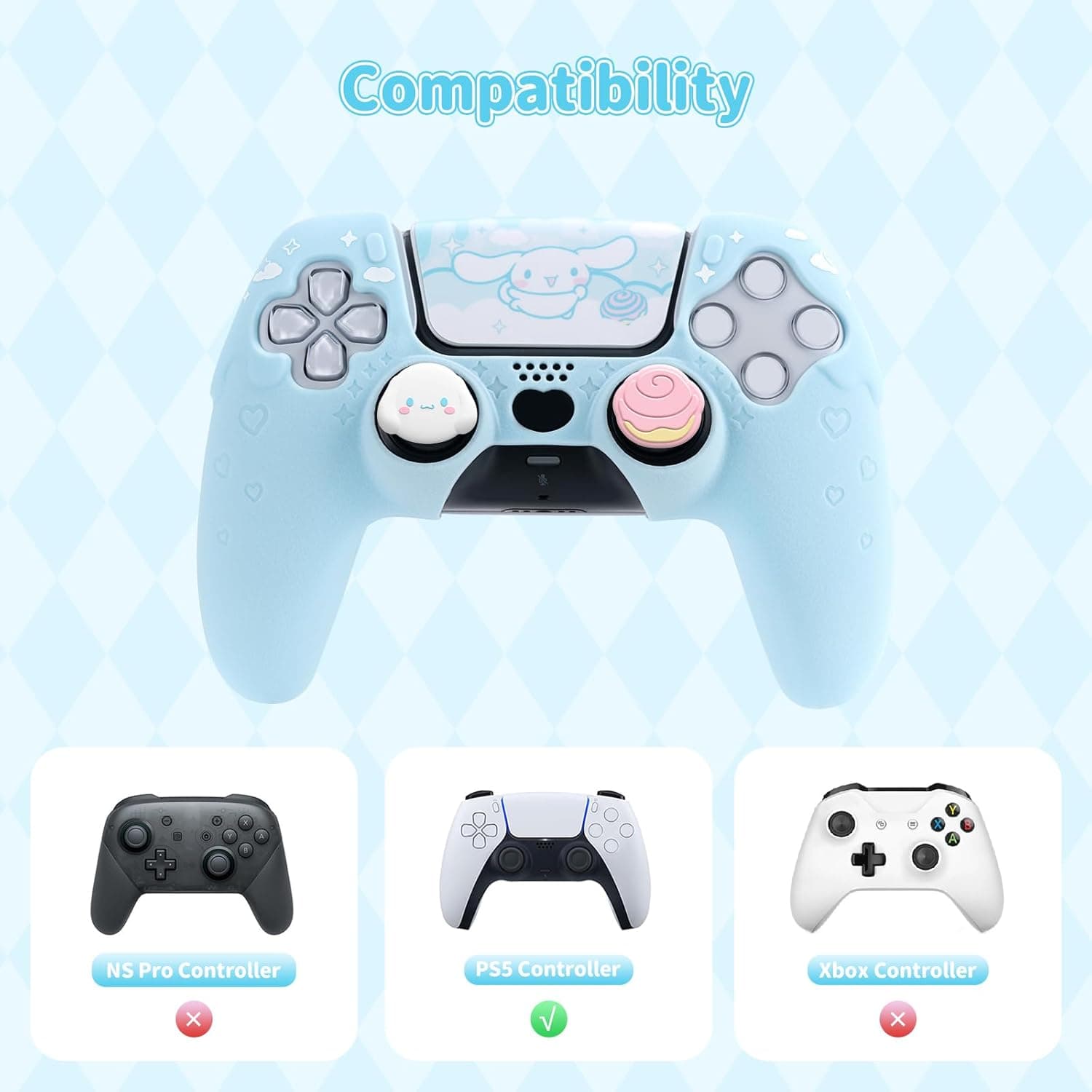 Kuitmor PS5 Controller Cover Skin Case,Anti-Slip Silicone Protective Cover Case,Cute Cartoon Protective Shell for PS5 Wireless Controller with 2 Thumb Grip Caps and 1 Sticker : Video Games thumbnail 2