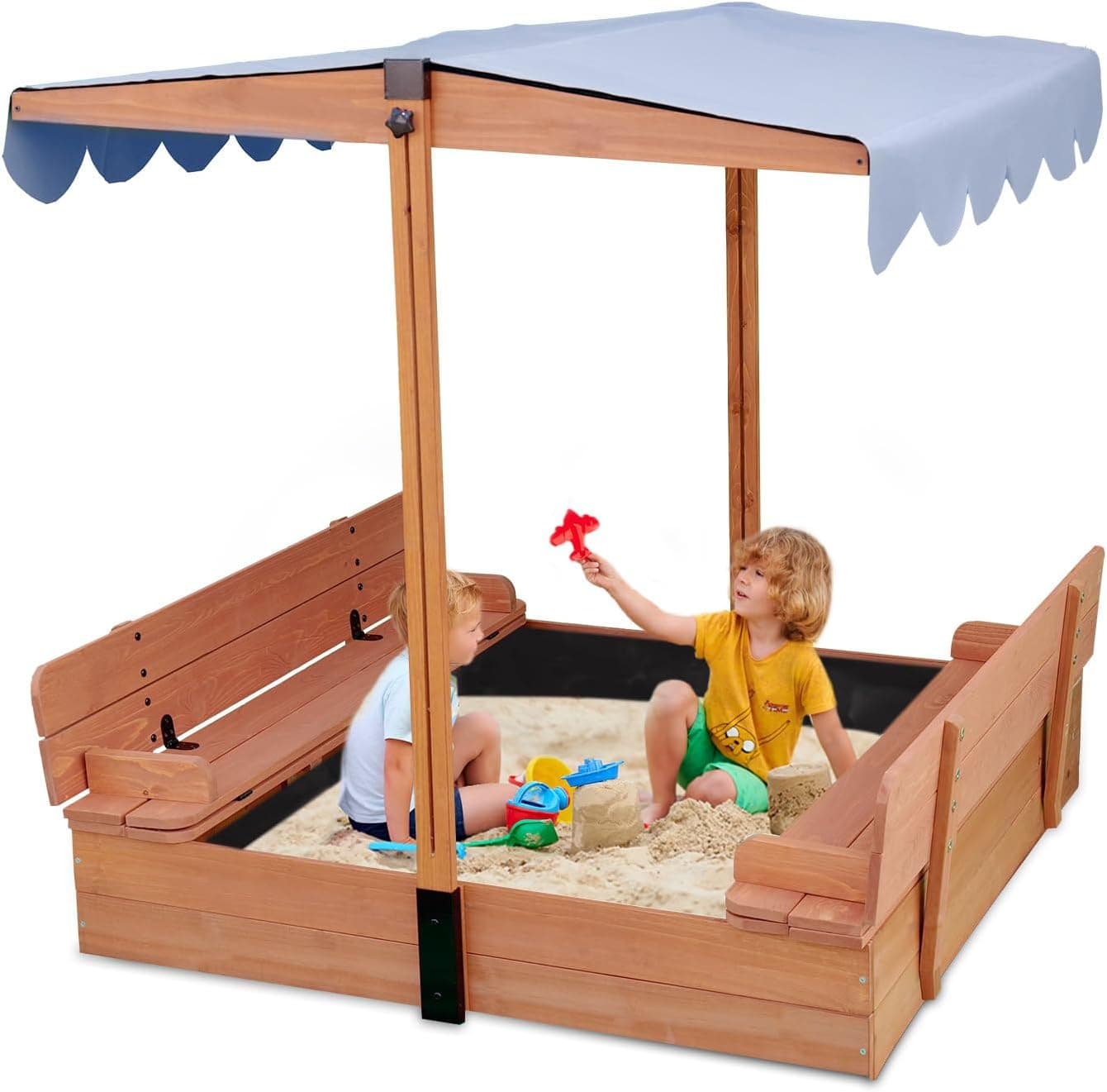 FunXplore Wooden Kids Sandbox with Lid and Canopy — gift idea