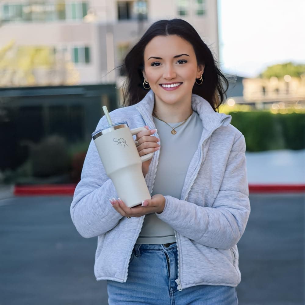 SIPX™ 40 oz Insulated Tumbler with Handle &amp; Straw – Vacuum Insulated Stainless Steel, Leakproof, Cupholder Friendly – Perfect for Iced Coffee, Water &amp; Travel – Pink : Home &amp; Kitchen thumbnail 2