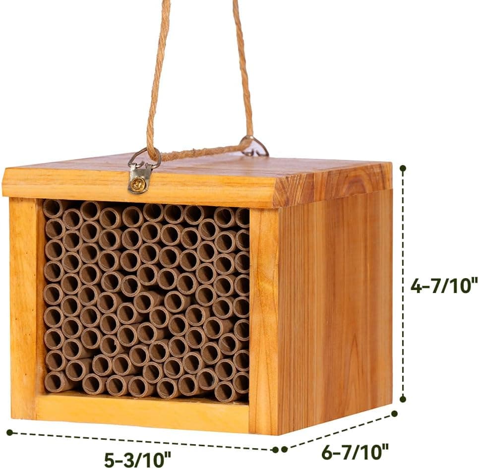 Mason Bee House - Wax Coated Bee Hotel for the Garden, Natural Handmade Wooden Insect Hotel, Mason Bee Home for Outdoors, Attracts Peaceful Bee Pollinators to Your Garden : Patio, Lawn &amp; Garden thumbnail 4