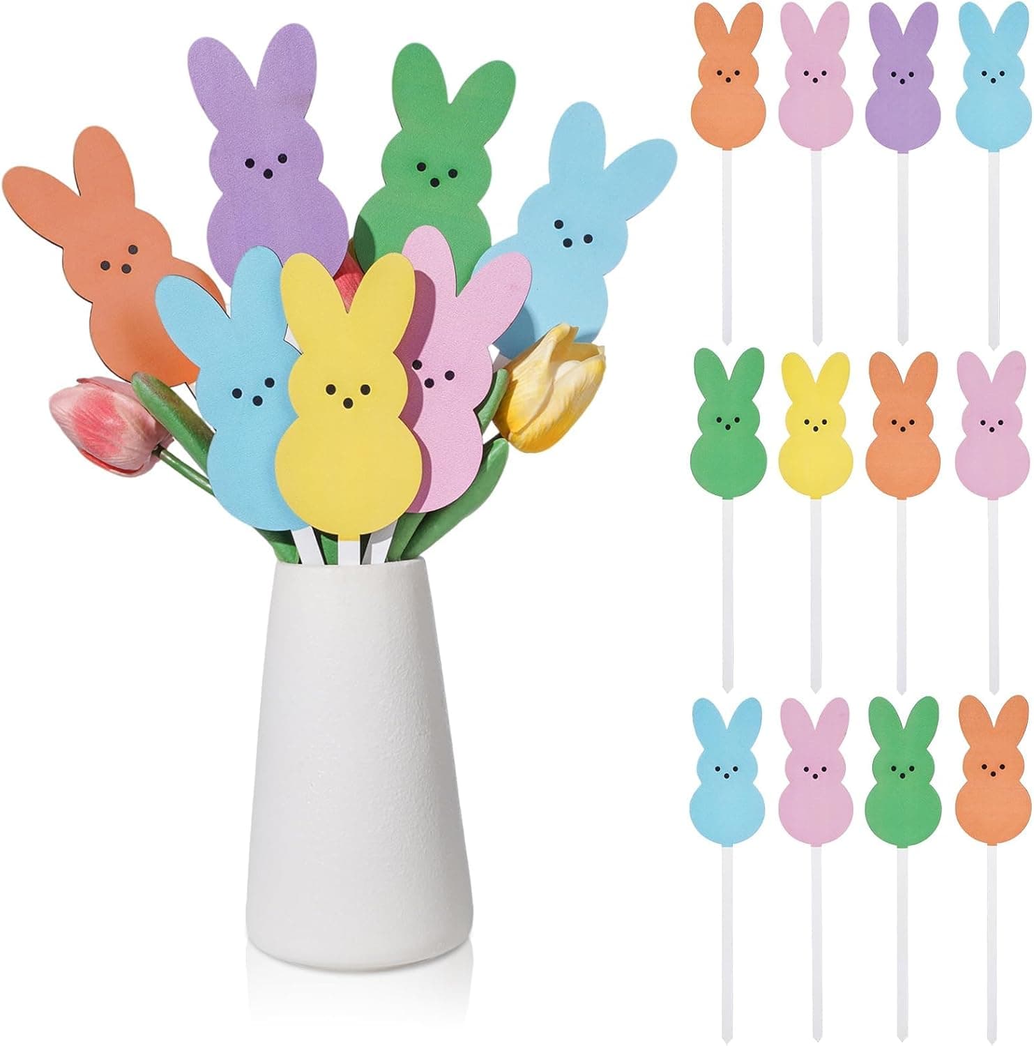 16 Pcs Easter Bunny Picks Easter Floral Plant Picks Bunny Double Sided Decorative Picks Colorful Rabbit Shape Wooden Floral Decor for Home Vase Filler Table Decor Spring Holiday Party Supplies Gifts : Home &amp; Kitchen — Easter Gifts gift idea