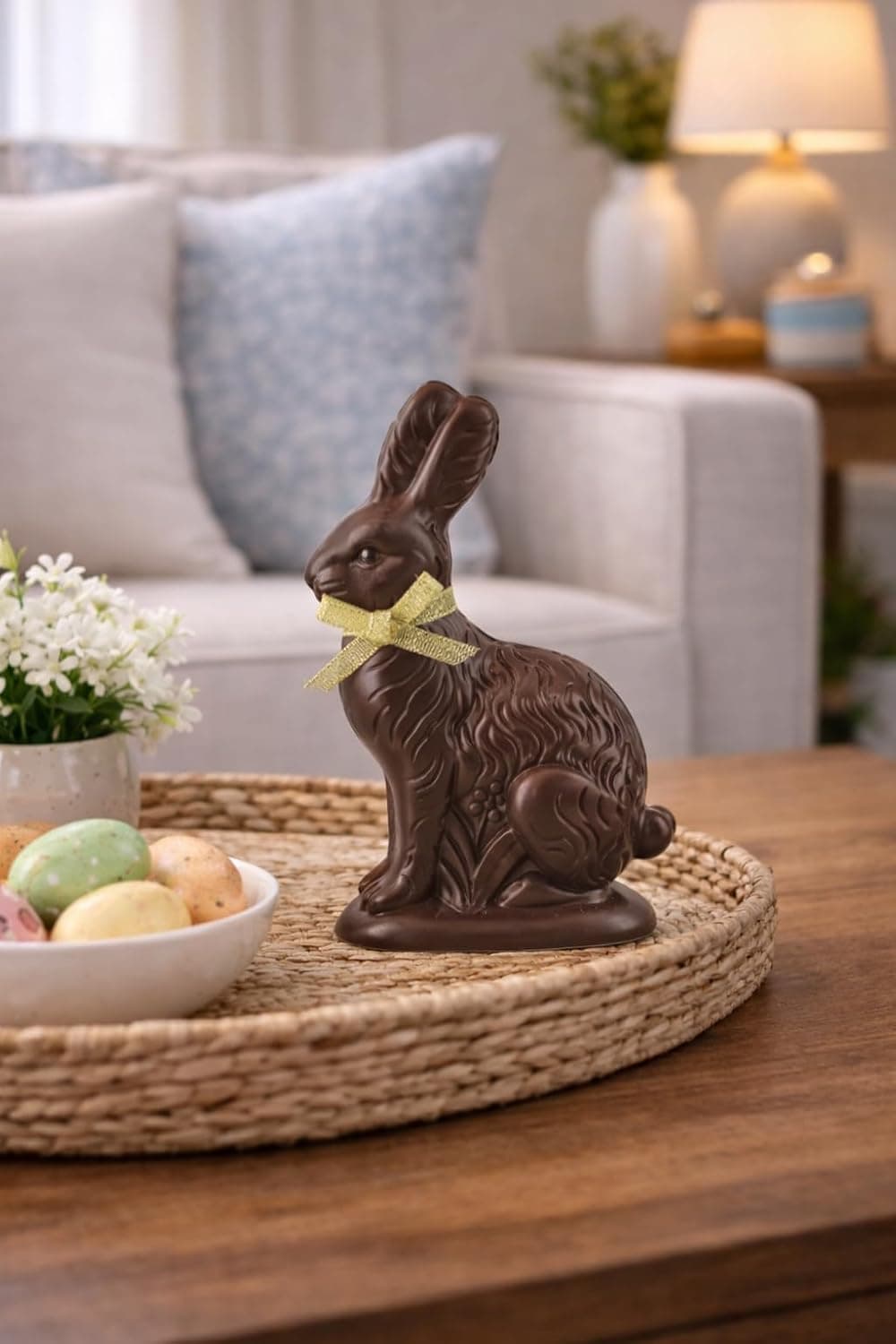 GALLERIE II Dark Chocolate Resin Gold Ribbon Easter Rabbit Medium Decorative Figurine 4.57" x 6.54" Spring Home Living Room Fireplace Mantel Kitchen Tabletop Bedroom Bathroom Premium Luxury Decor : Home &amp; Kitchen thumbnail 2