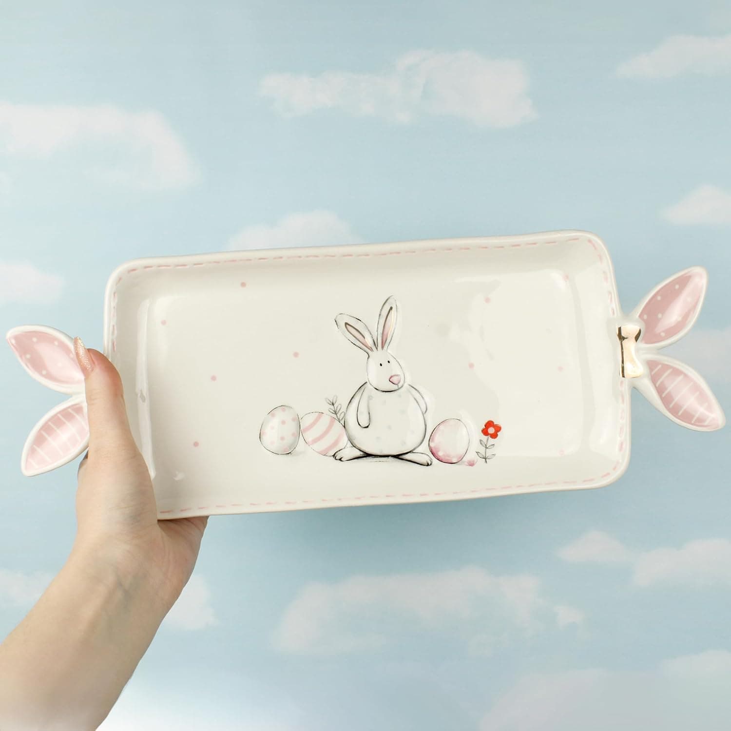 Ceramic Easter Serving Tray - White Bunny Platter thumbnail 5
