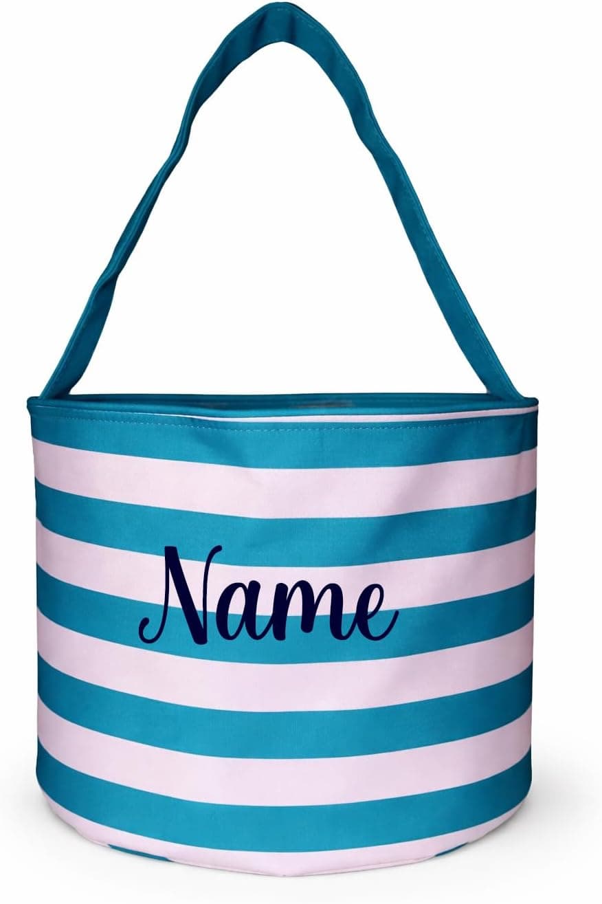 101 BEACH Personalized with Embroidered Name Fun Print Easter Basket Bucket Tote Bag Polyester Canvas (Turquoise Stripe) : Clothing, Shoes &amp; Jewelry — Easter Gifts gift idea