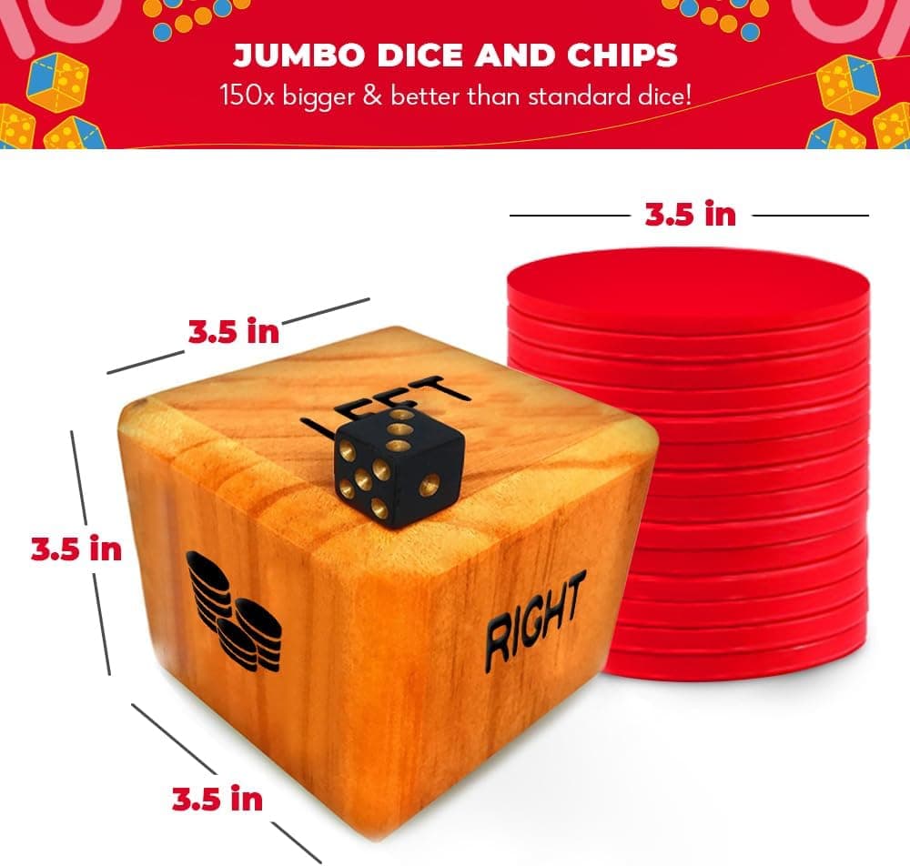 SWOOC Games Giant Right Center Left Dice Game with Wooden Chips & Carry Bag thumbnail 5