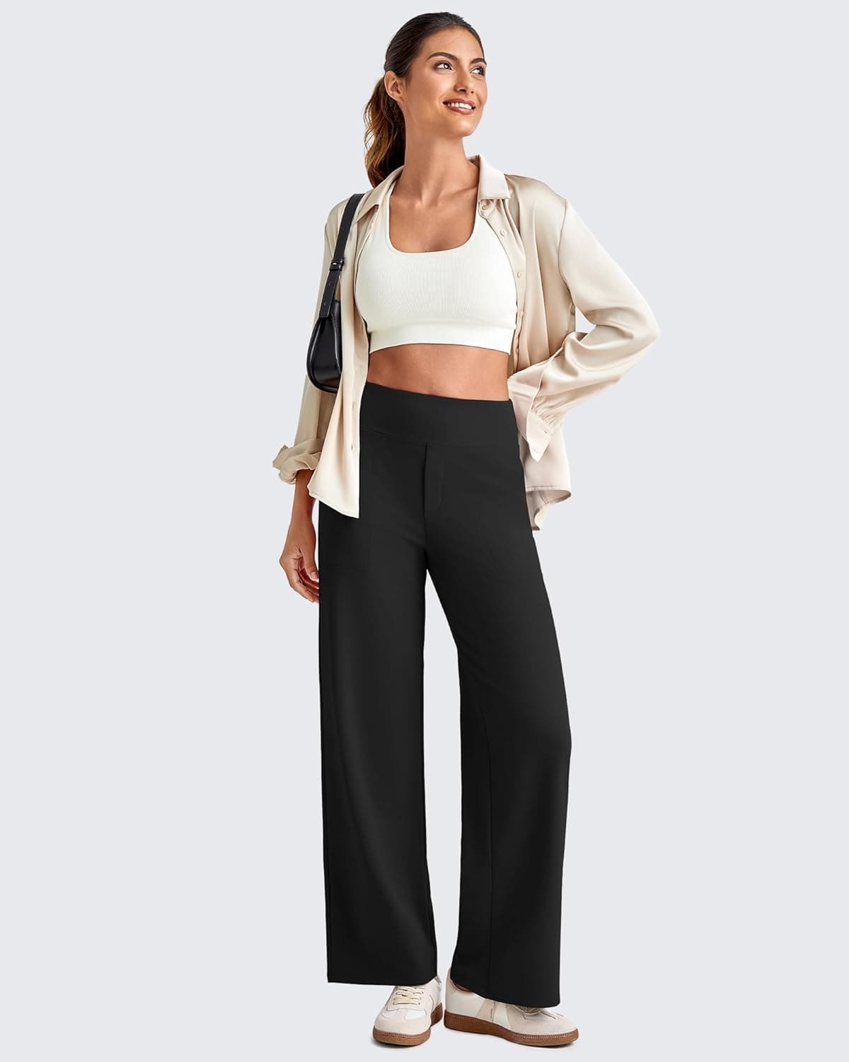 G4Free Wide Leg Yoga Pants for Women Ankle Length Cropped Yoga Dress Pants with Pockets High Waisted Petite Casual Travel Trousers for Fashion Clothes(Black,L,Petite) : Clothing, Shoes &amp; Jewelry thumbnail 5