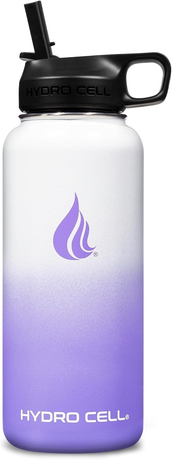 HYDRO CELL Stainless Steel Insulated Water Bottle with Straw - For Cold &amp; Hot Drinks - Metal Vacuum Flask with Screw Cap and Modern Leakproof Sport Thermos for Adults (Lavender/White 32oz): Home &amp; Kitchen thumbnail 2