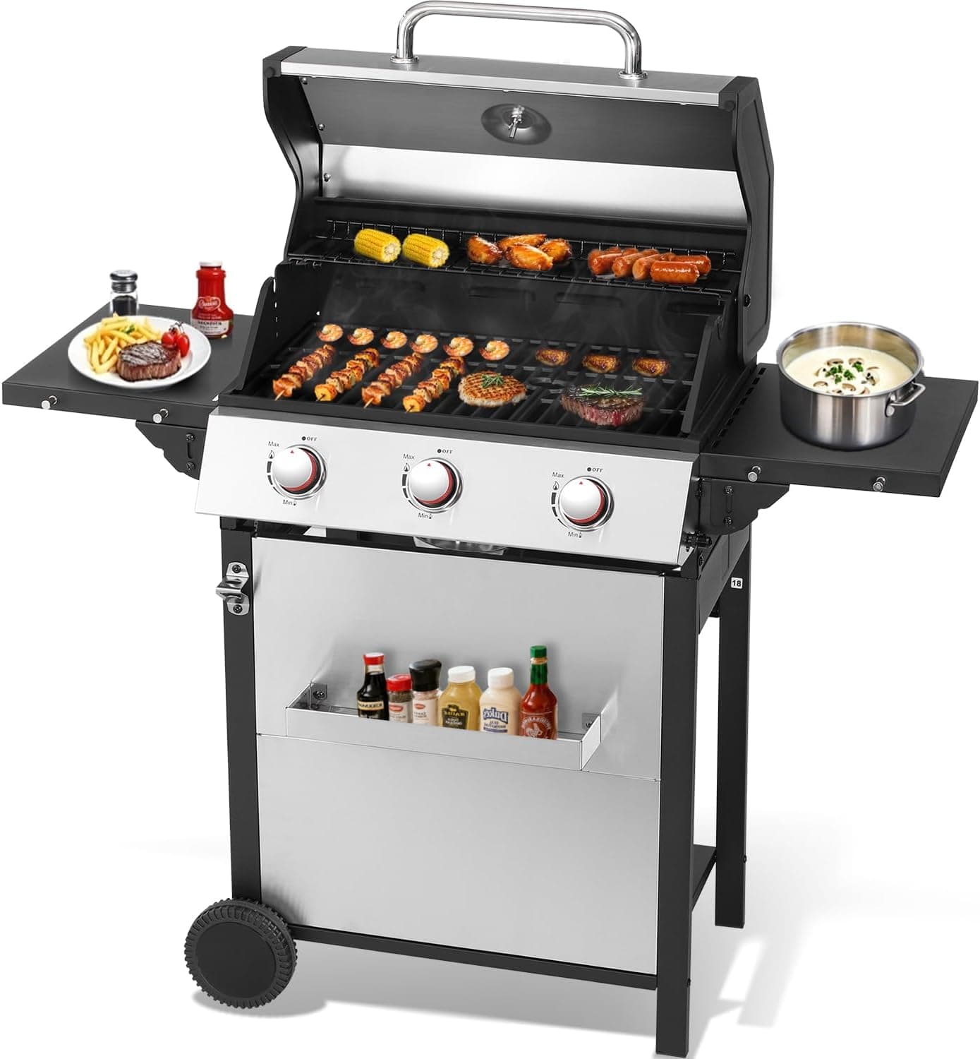 GRILL DEPOTS 3-Burner Propane Gas Grill with Folding Sides and Wheels — Spring Gift Ideas gift idea