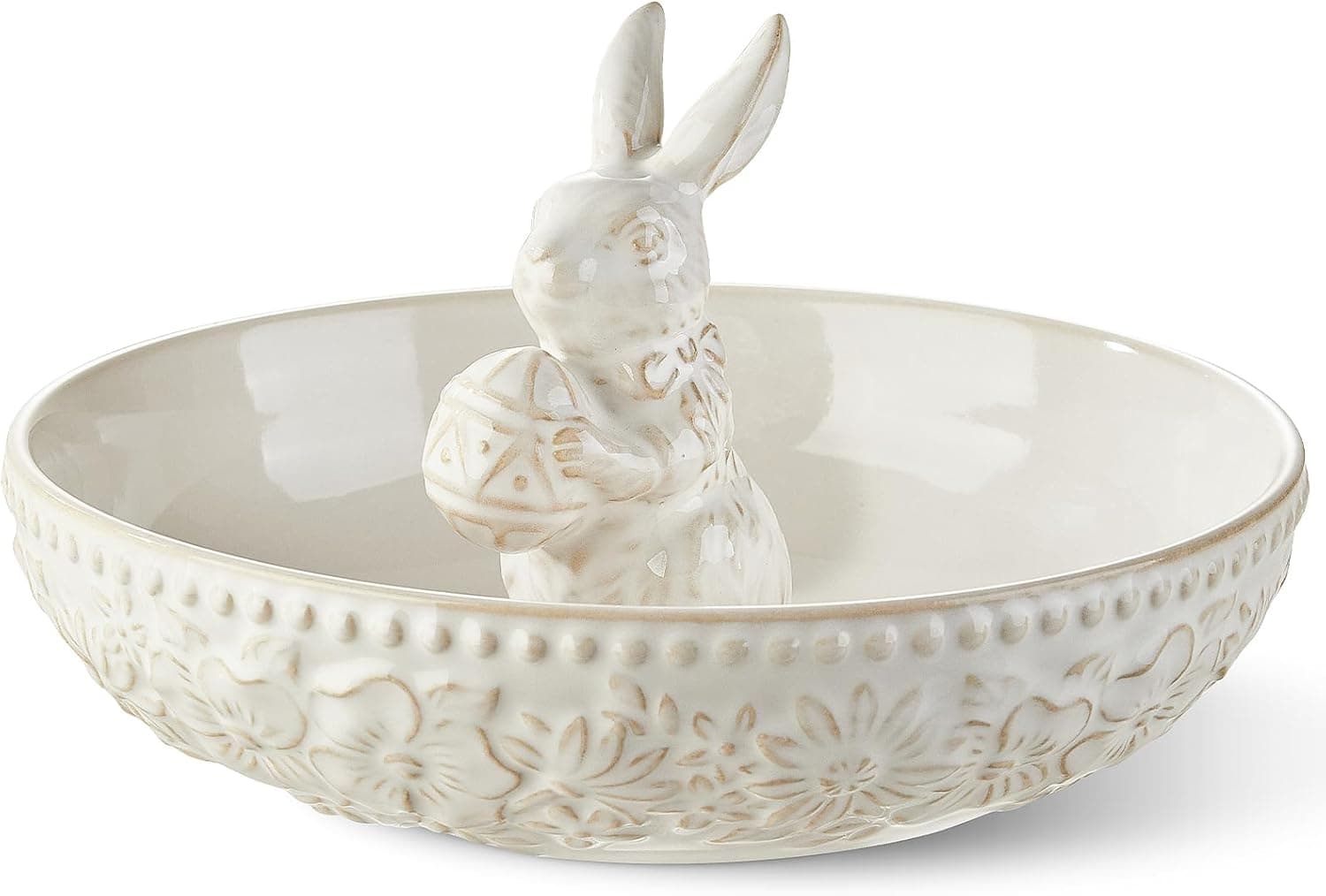 Metahom Easter Candy Dish, Ceramic Bunny Candy Bowl, Floral Decorative Bowl for Easter Home Decor, Office Treats, Party Snacks, 8 Inch, 28 Oz, Cream White: Candy Servers — Easter Gifts gift idea