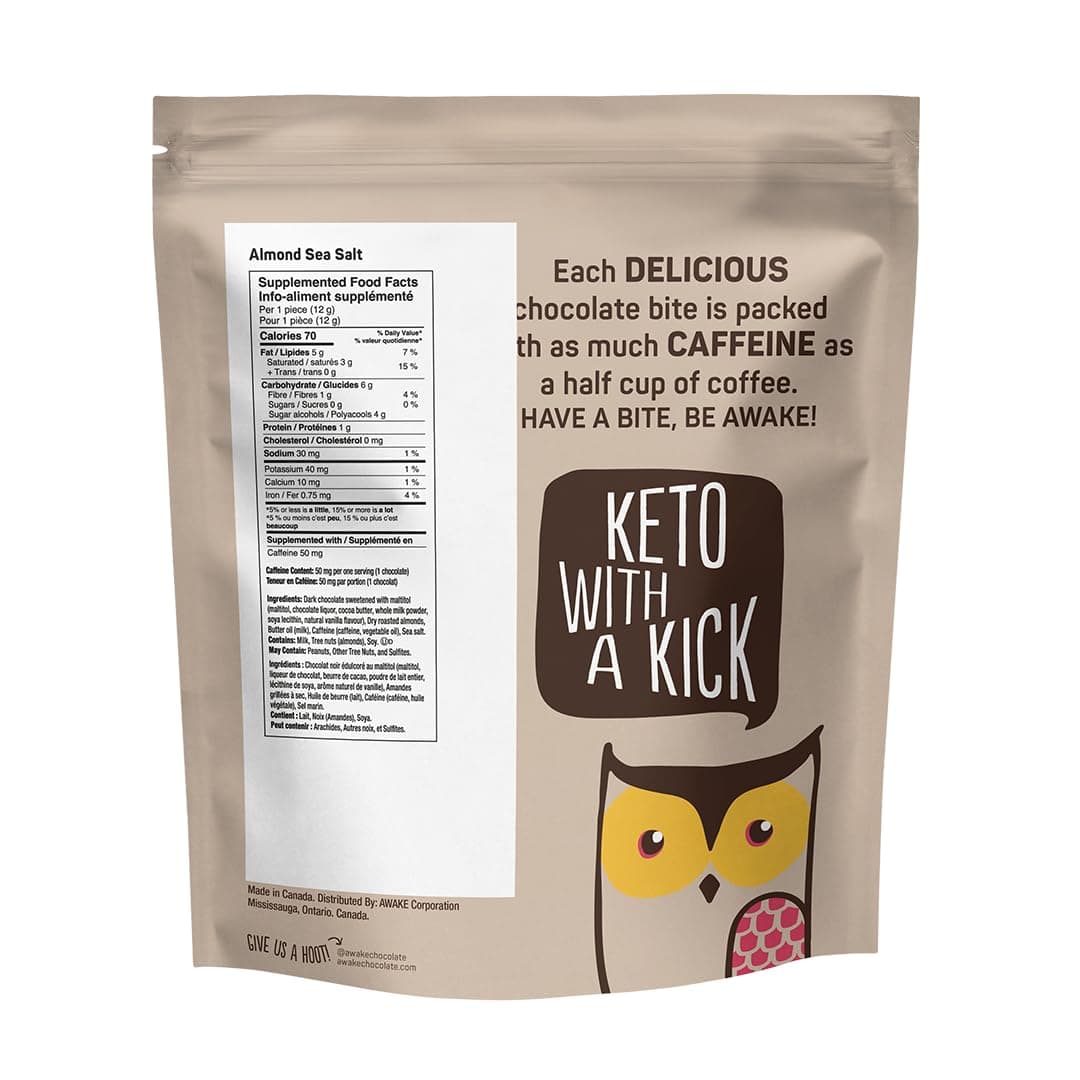 AWAKE Caffeinated Chocolate Bites - Almond Sea Salt Dark Chocolate thumbnail 3