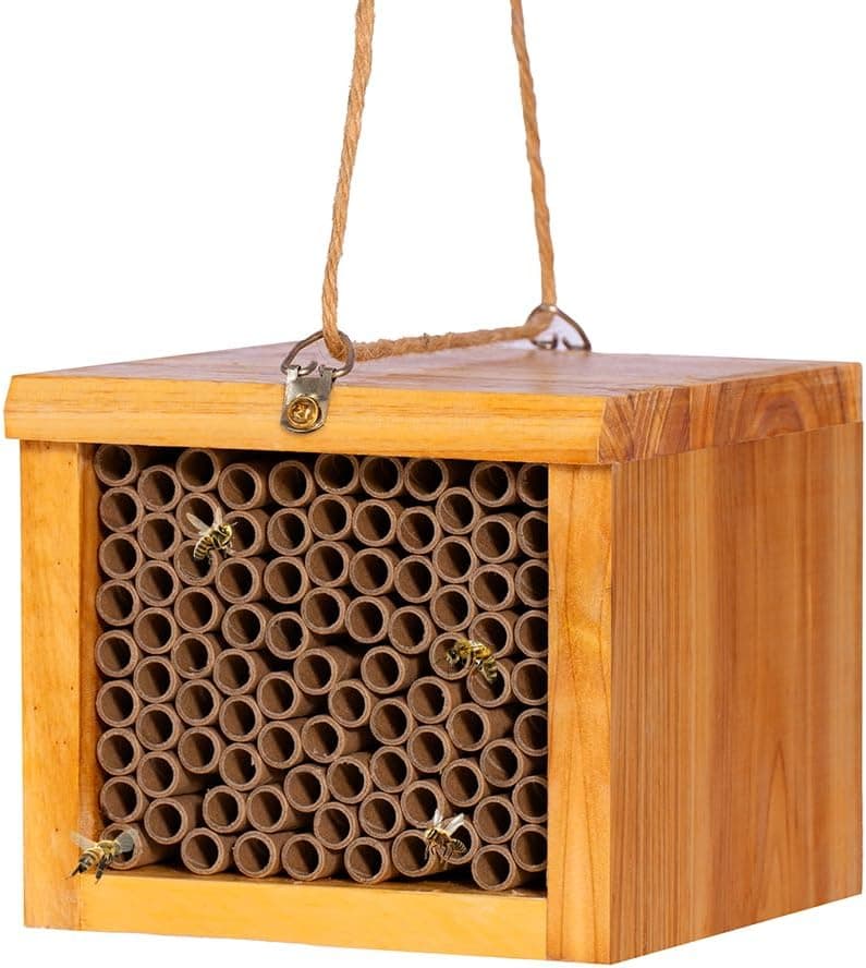 Mason Bee House - Wax Coated Bee Hotel for the Garden, Natural Handmade Wooden Insect Hotel, Mason Bee Home for Outdoors, Attracts Peaceful Bee Pollinators to Your Garden : Patio, Lawn &amp; Garden — Spring Gift Ideas gift idea