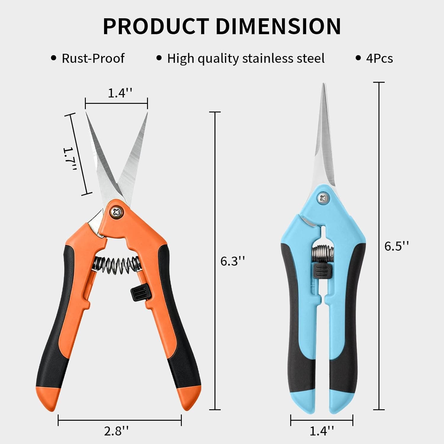 4 Pack Garden Pruning Shears Set - Stainless Steel Scissors thumbnail 2