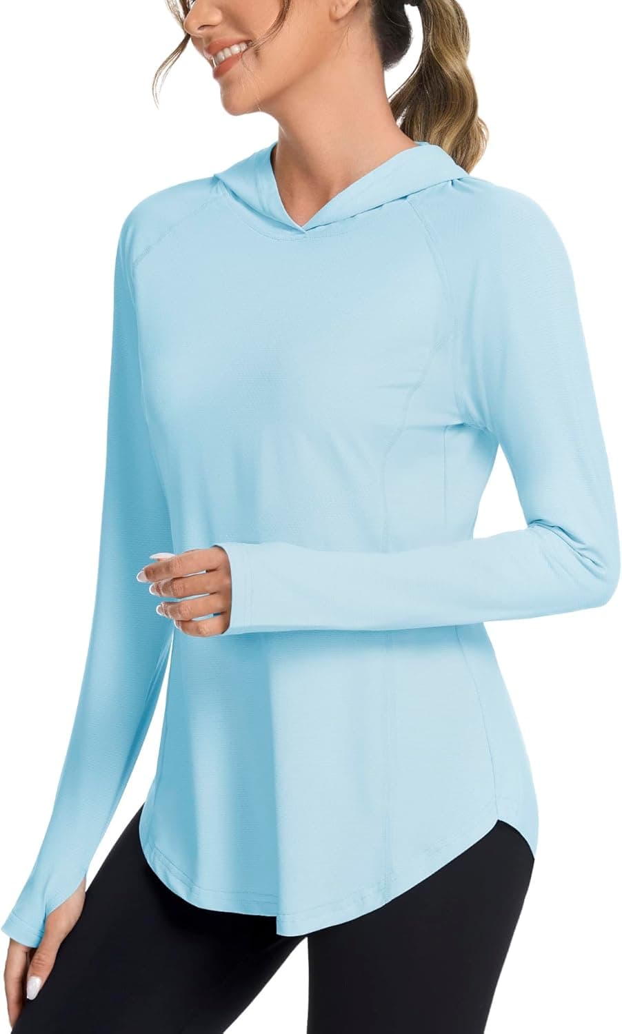 Bashafo Womens Workout Tops Quick Dry Long Sleeve UV Protection Shirts Lightweight Running Outdoor Hoodie (Black,S) at Amazon Women’s Clothing store thumbnail 5