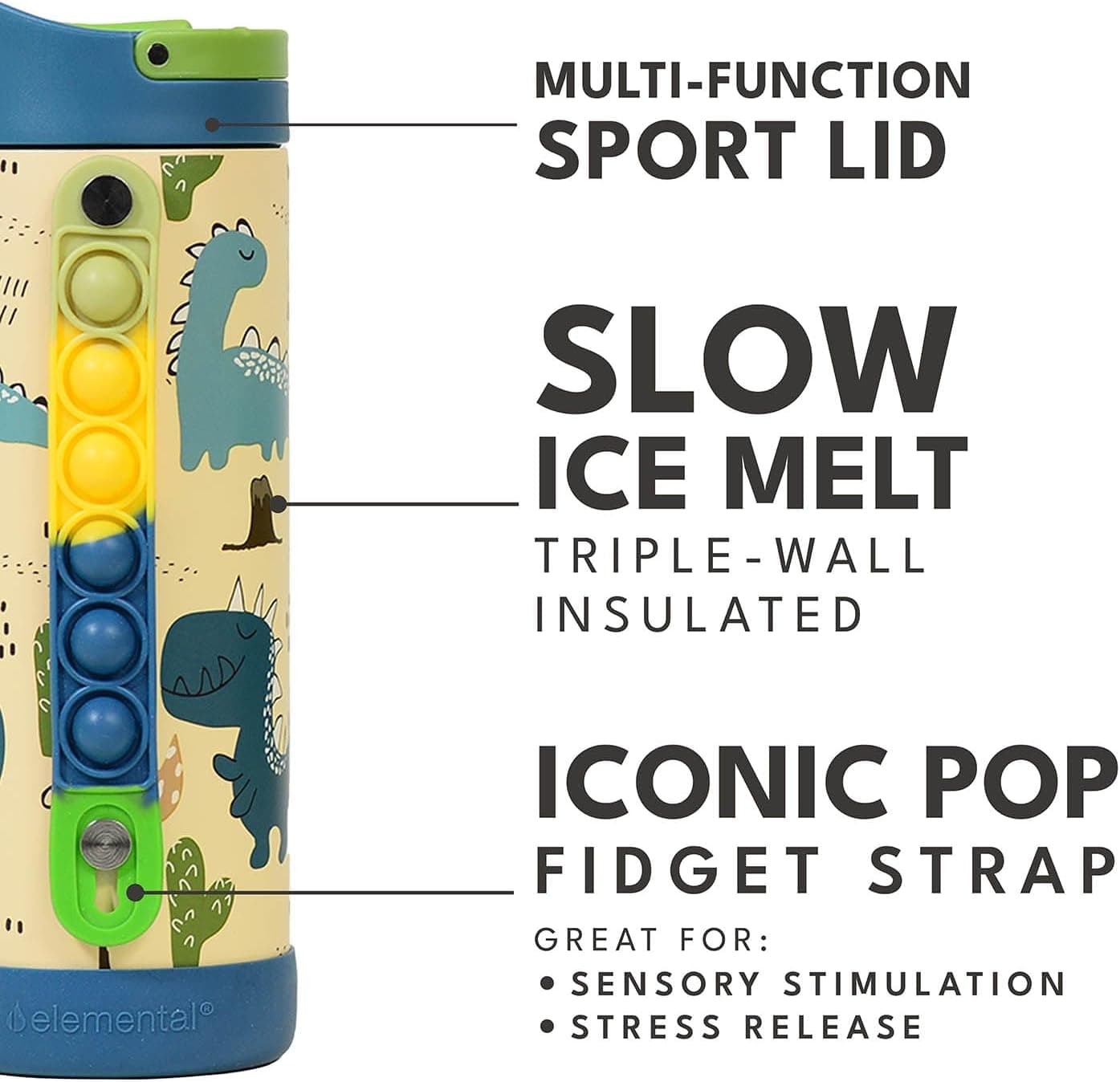 Elemental Iconic Kids Water Bottle - Dinosaur thumbnail 5