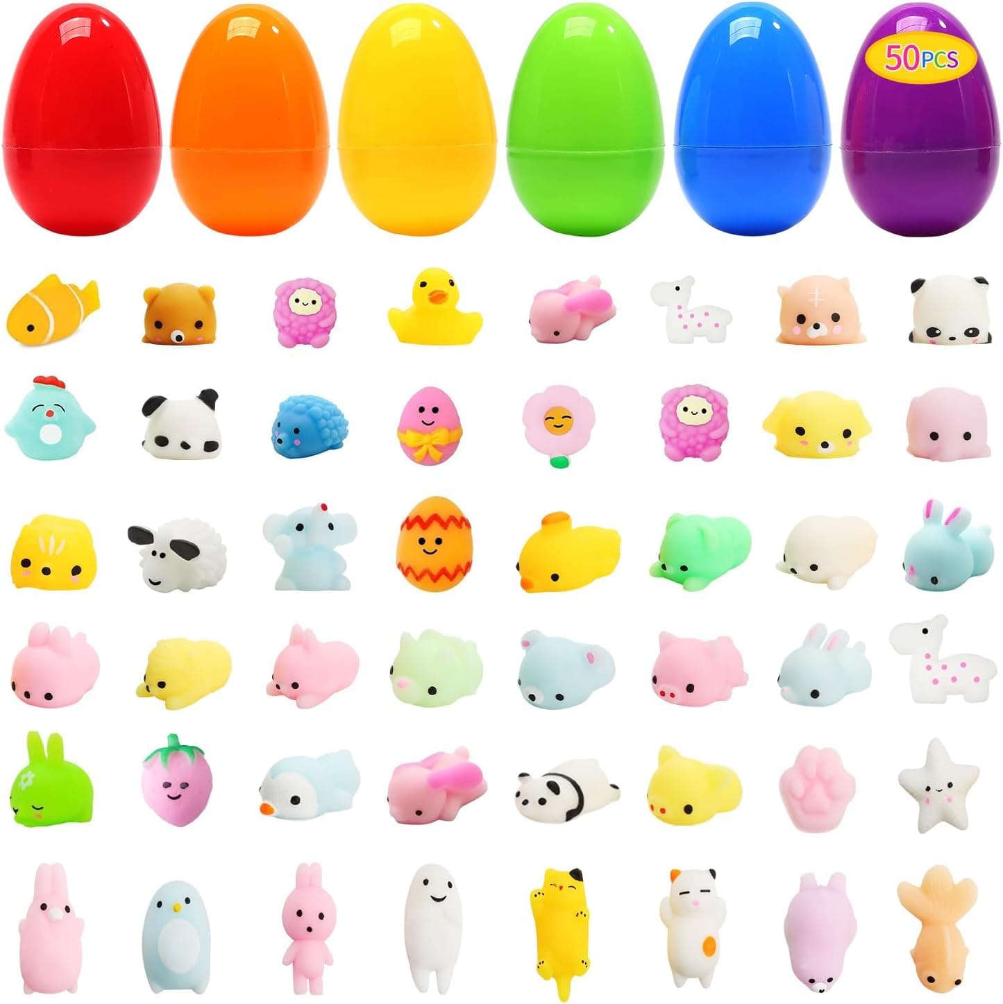 50 PCs Filled Easter Eggs with Mochi Squishy Toys, Squeeze Kawaii Animals Stress Relief Toys, Party Favors Classroom Prize Gift for Boys and Girls : Toys &amp; Games — Easter Gifts gift idea