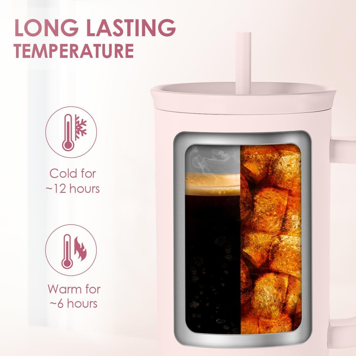 SANDJEST Pale Pink 40oz Tumbler with Handle and Straw thumbnail 5