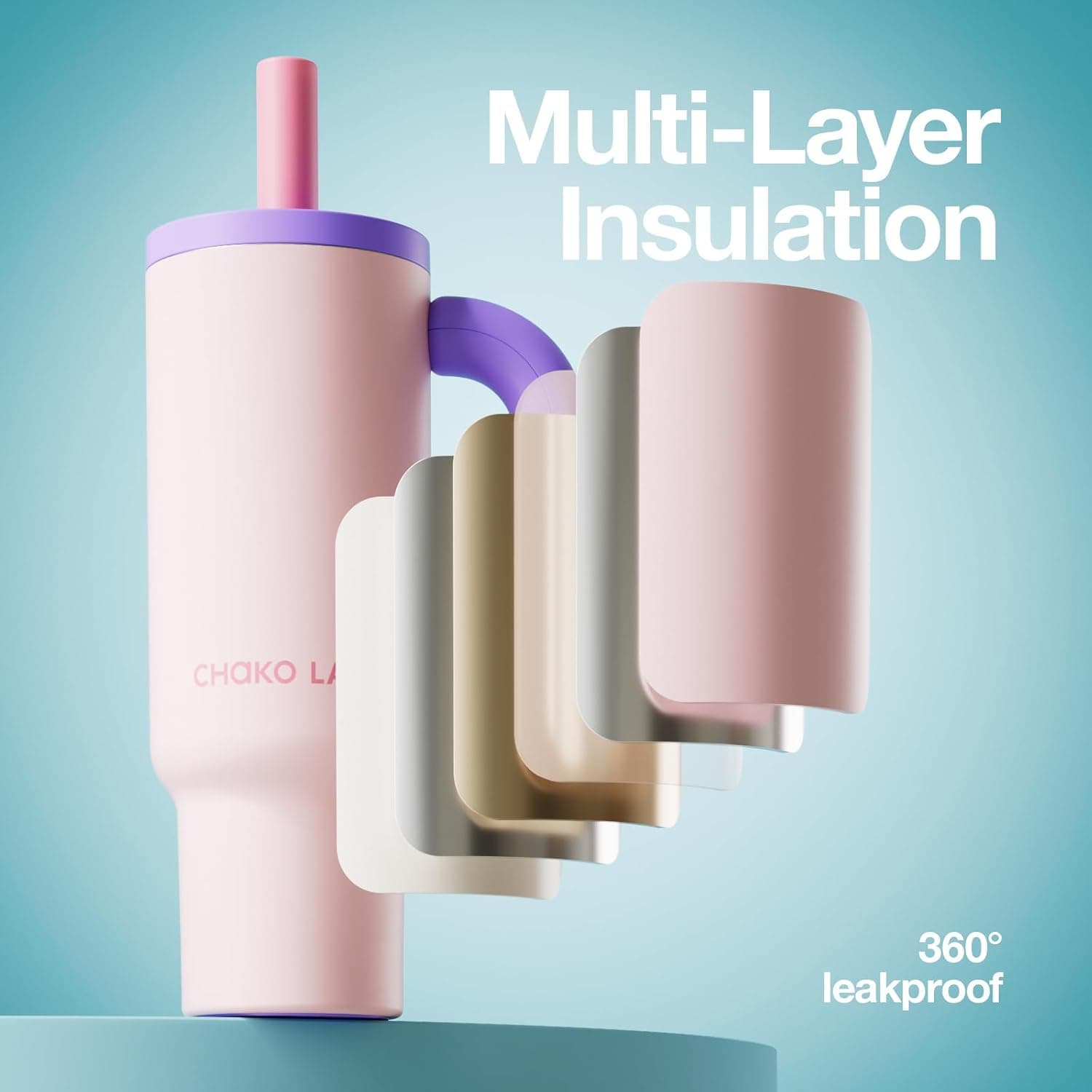 CHAKO LAB BaWang Insulated Stainless Steel Tumbler | Tumbler with Handle and Straw 35oz | Cup Holder Friendly for Travel | Leakproof Water Bottle | BPA-Free | 316 stainless steel liner| Purple: Home &amp; Kitchen thumbnail 5