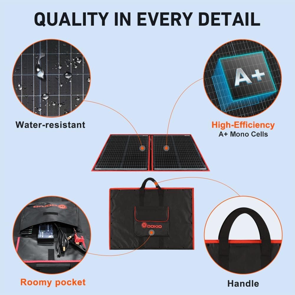 DOKIO 100W Portable Foldable Solar Panel Kit thumbnail 4