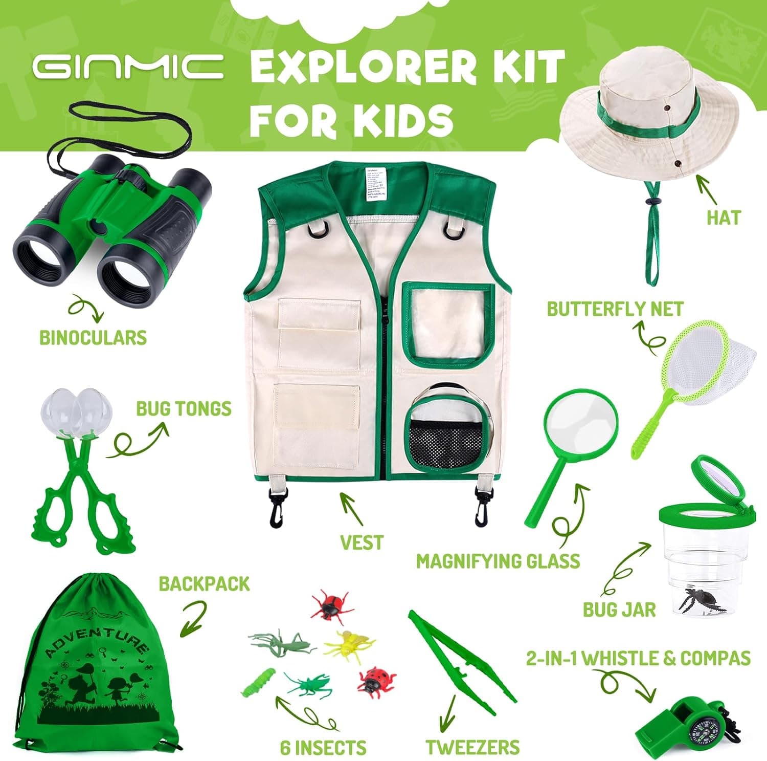 GINMIC Kids Explorer Kit & Bug Catching Kit - 16 Piece Outdoor Safari Adventure Set thumbnail 2
