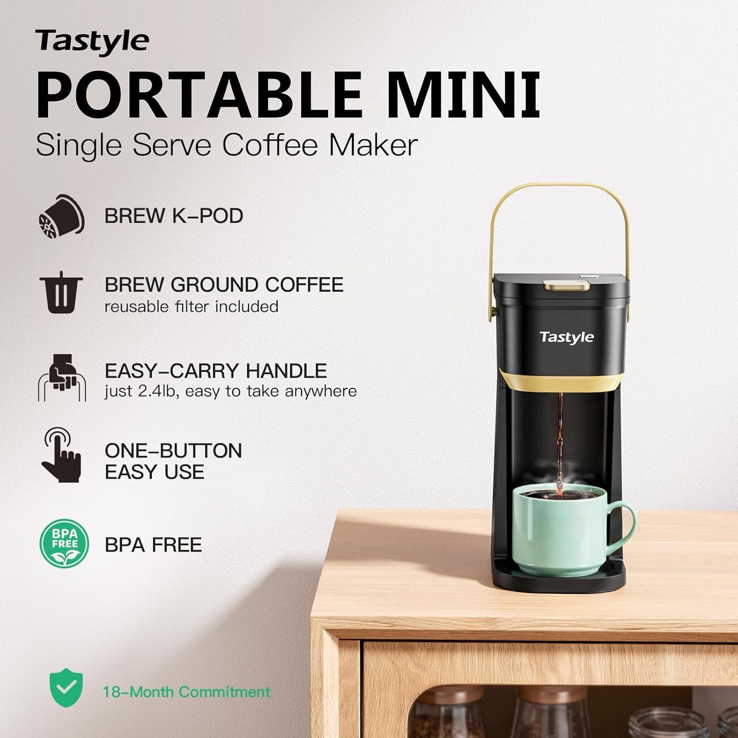 Tastyle Single Serve Coffee Maker with Portable Handle thumbnail 2