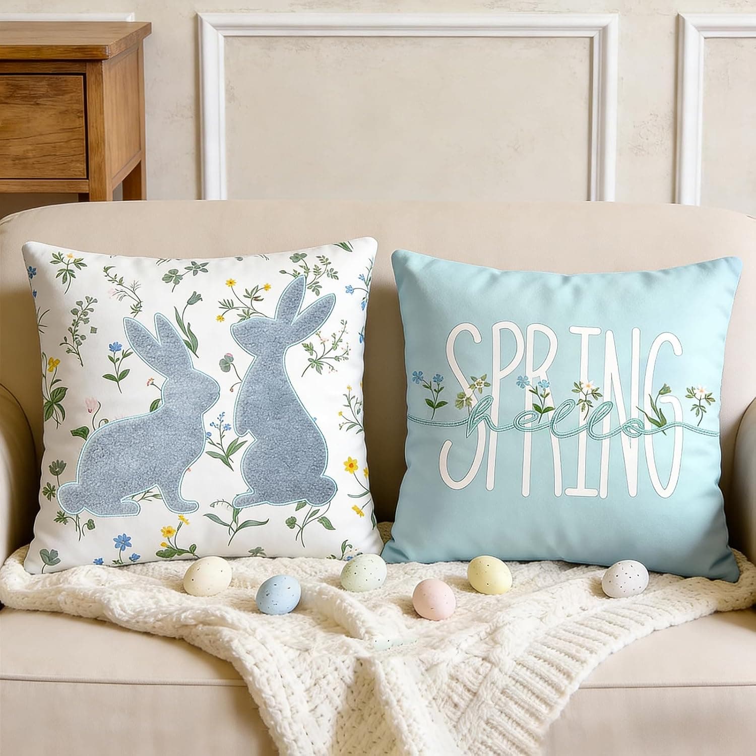 Easter Pillow Covers Set of 2 - 18x18 Inch Spring Bunny Farmhouse Throw Pillows — Easter Gifts gift idea