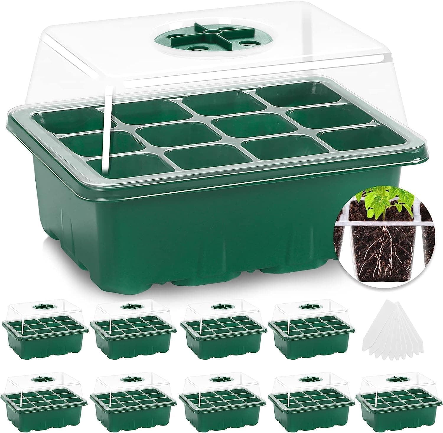 MIXC 10 Packs Seed Starter Tray Seed Starter Kit with Humidity Dome (120 Cells Total Tray) Seed Starting Trays Plant Starter Kit and Base Mini Greenhouse Germination Kit for Seeds Growing Starting : Patio, Lawn &amp; Garden — gift idea