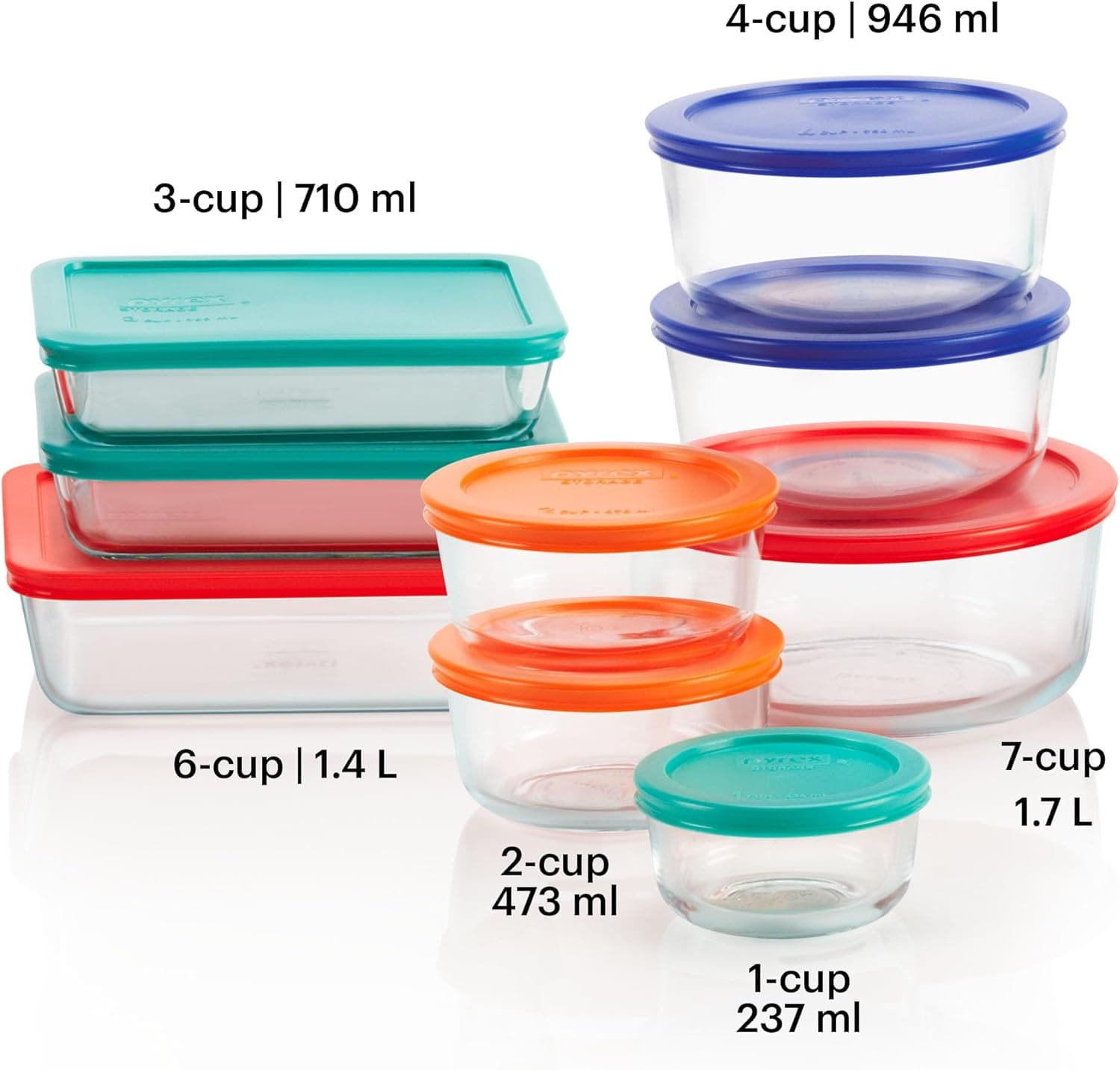 Pyrex Simply Store (9-Pack) Mixed Sized Glass Food Storage Set, Round &amp; Rectangular Containers With Plastic Lids, BPA-Free, Dishwasher &amp; Microwave Safe : Home &amp; Kitchen thumbnail 2