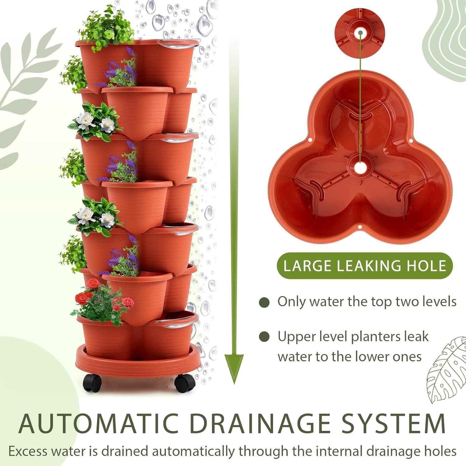 Umigy 2-Set Clay Red 7-Tier Stackable Vertical Planters with Removable Wheels thumbnail 4