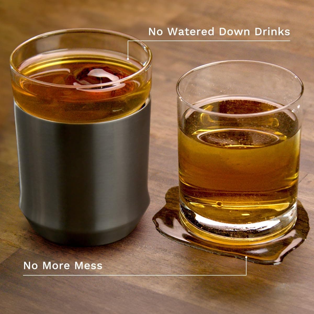 Elevated Craft Hybrid Cocktail Glass Premium Vacuum Insulated Steel Base with Removable Insert - 12oz Rocks Glass, Double Old Fashioned Lowball for Bourbon, Whiskey - Gunmetal Black: Old Fashioned Glasses thumbnail 4