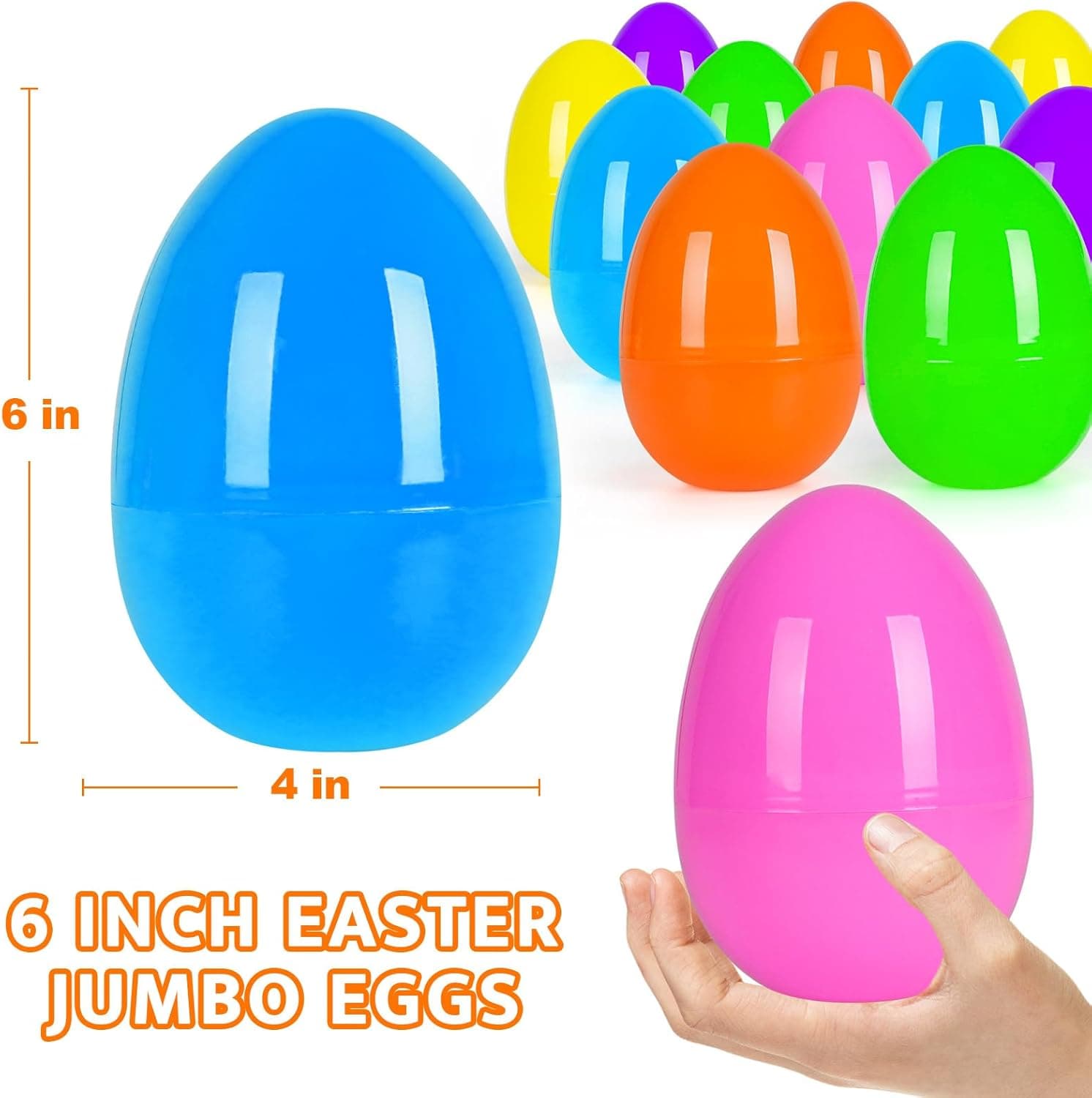ZICZLI 24 PCS 6" Jumbo Plastic Easter Eggs, Giant Empty Fillable Bright Colorful Eggs for Kids Easter Hunt Classroom Prizes Basket Stuffers Easter Party Favors : Toys &amp; Games thumbnail 3