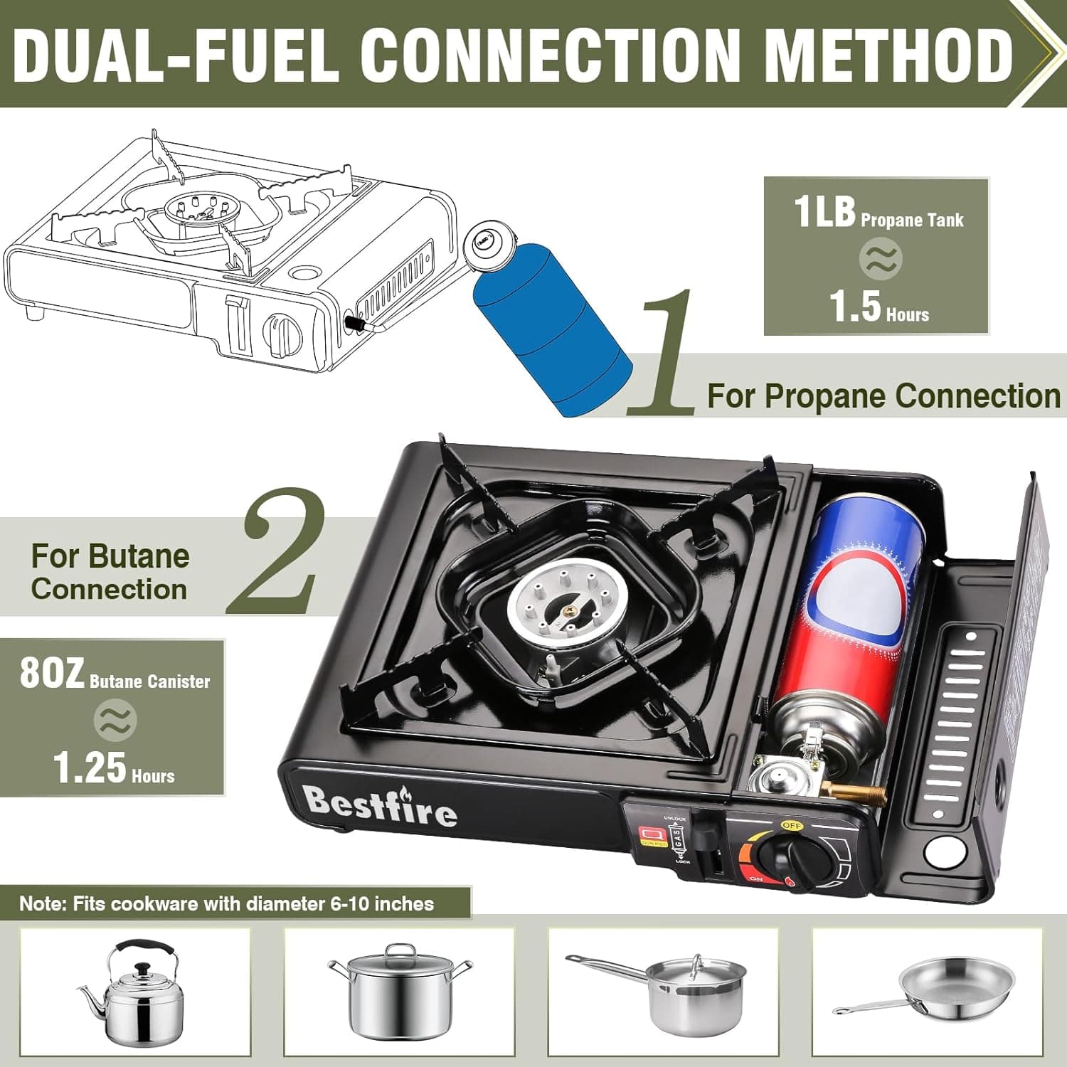 BESTFIRE Portable Dual Fuel Camping Stove – Reliable Butane &amp; Propane Gas Stove with Carrying Case &amp; Adapter – Single Burner for Outdoor Cooking, Tailgating &amp; Emergency : Sports &amp; Outdoors thumbnail 4