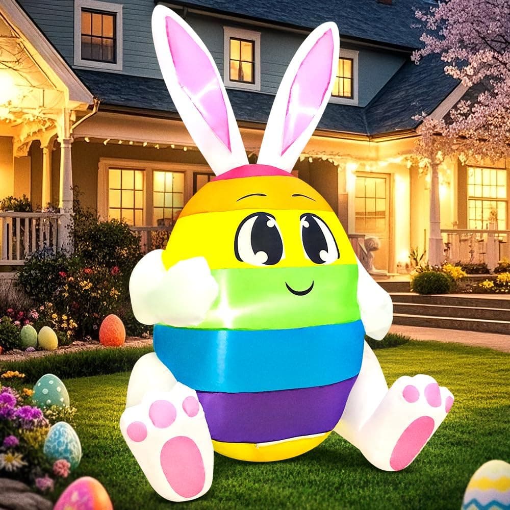 5FT Easter Inflatables Outdoor Decoration with Bunny Ears and LED Lights thumbnail 4