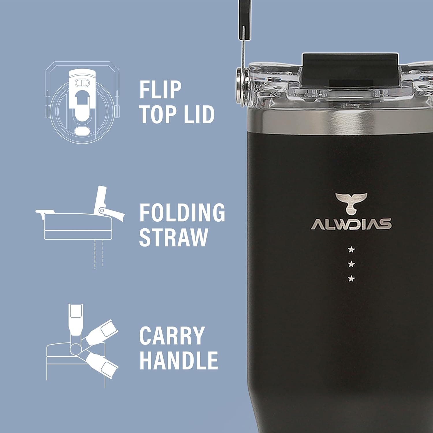 Alwdias Samsta 32oz Leak-Proof Insulated Tumbler with Dual-Lid Design thumbnail 5