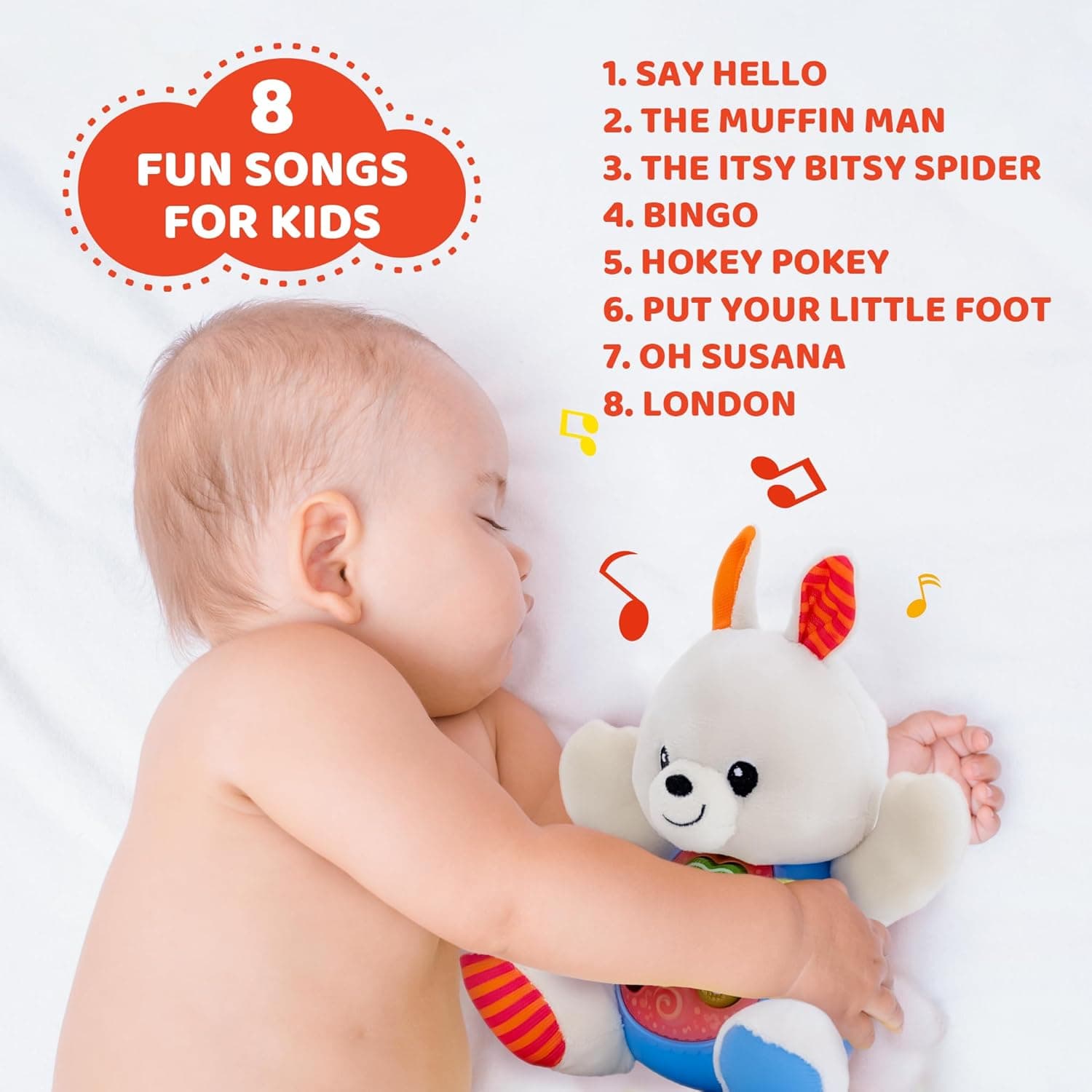 KiddoLab Easter Bunny Plush Toy - Musical Stuffed Animal with 3 Light-Up Buttons, 8 Fun Nursery Rhymes &amp; Sound Effects - Soft Basket Stuffer for Infants, Babies, and Toddlers Aged 3 Months + : Toys &amp; Games thumbnail 4