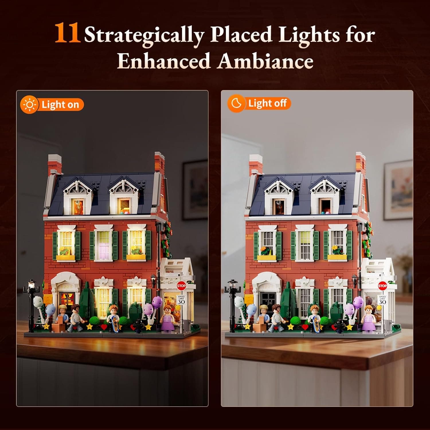 LUMIBRICKS Redbrick Row House Lighting Building Bricks Set - City Town LED Light Modular Construction Model Collection Display Kit with Minifigures 2663 Pcs for Adults &amp; Teens : Toys &amp; Games thumbnail 4