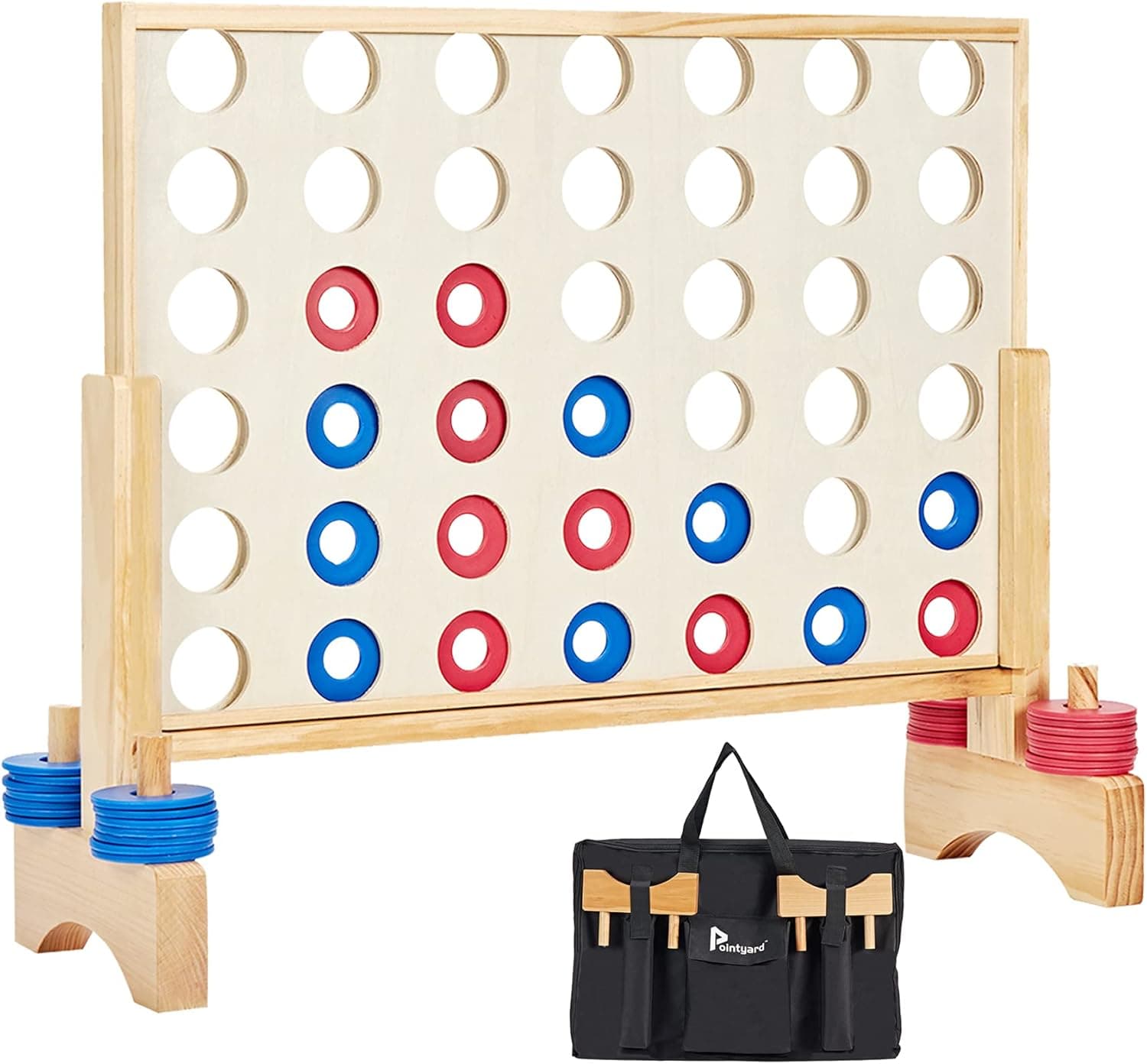 Pointyard Giant Wooden 4 in A Row Game 2.8Ft, Indoor and Outdoor Jumbo Board Game for Teens,Includes 42 Pcs Chips &amp; Durable Carrying Bag, Halloween Christmas Party Gifts for Kids Adults Lovers : Toys &amp; Games — Easter Gifts gift idea