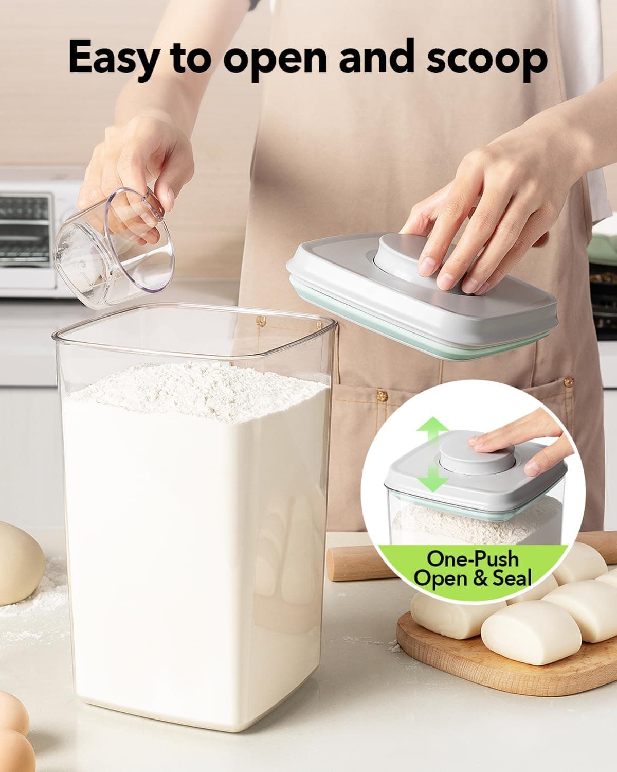 Ankou Airtight Food Storage Container with Pop Lid &amp; 130ml Scoop, 4L/4.2qt *4 BPA-Free Cereal, Rice, Flour, Pasta &amp; Snack Container, Stackable &amp; Durable,Kitchen Pantry Organizer: Home &amp; Kitchen thumbnail 2