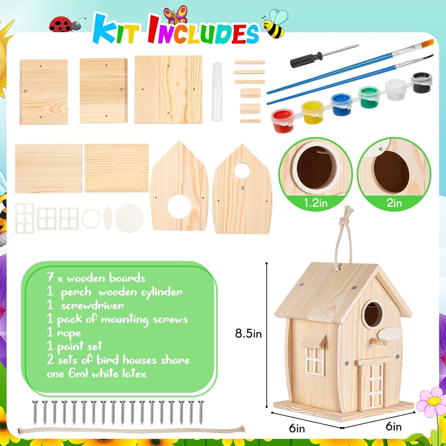 Liliful 4 Pack Wooden Bird House Kits thumbnail 2