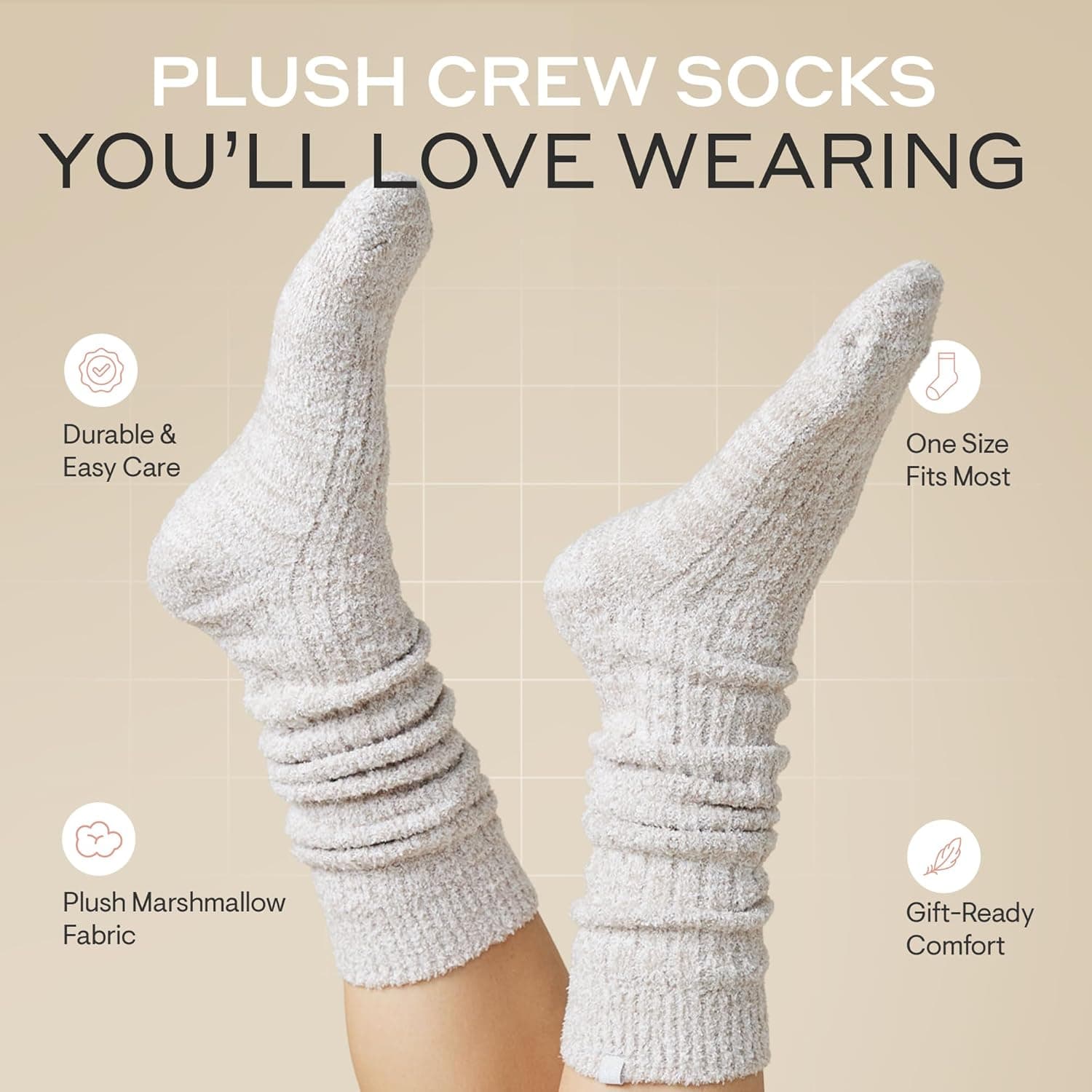 Softies Marshmallow Slouch Socks for Women Ultra Soft Plush Lounge Socks with Non Slip Grippers One Size Cozy Comfort, Heather Grey, One Size Fits All : Clothing, Shoes &amp; Jewelry thumbnail 3