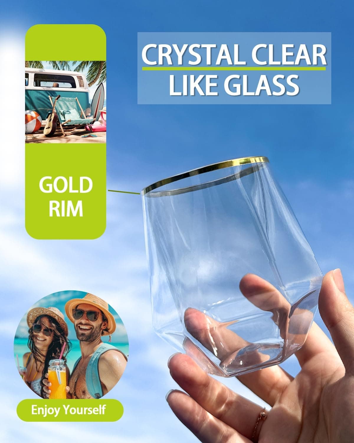 Plastic Stemless Wine Glasses with Gold Rim - 40 Pack, 12 oz thumbnail 3