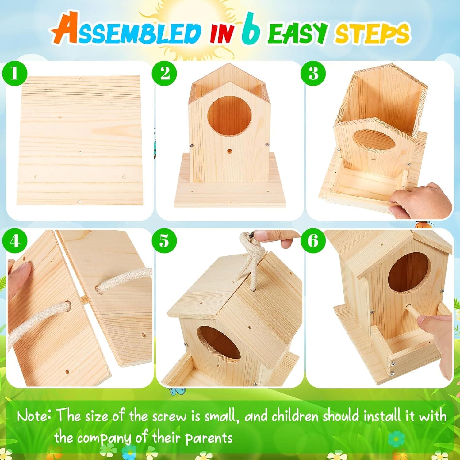 Liliful 36 Pack DIY Wooden Birdhouse Kit thumbnail 3