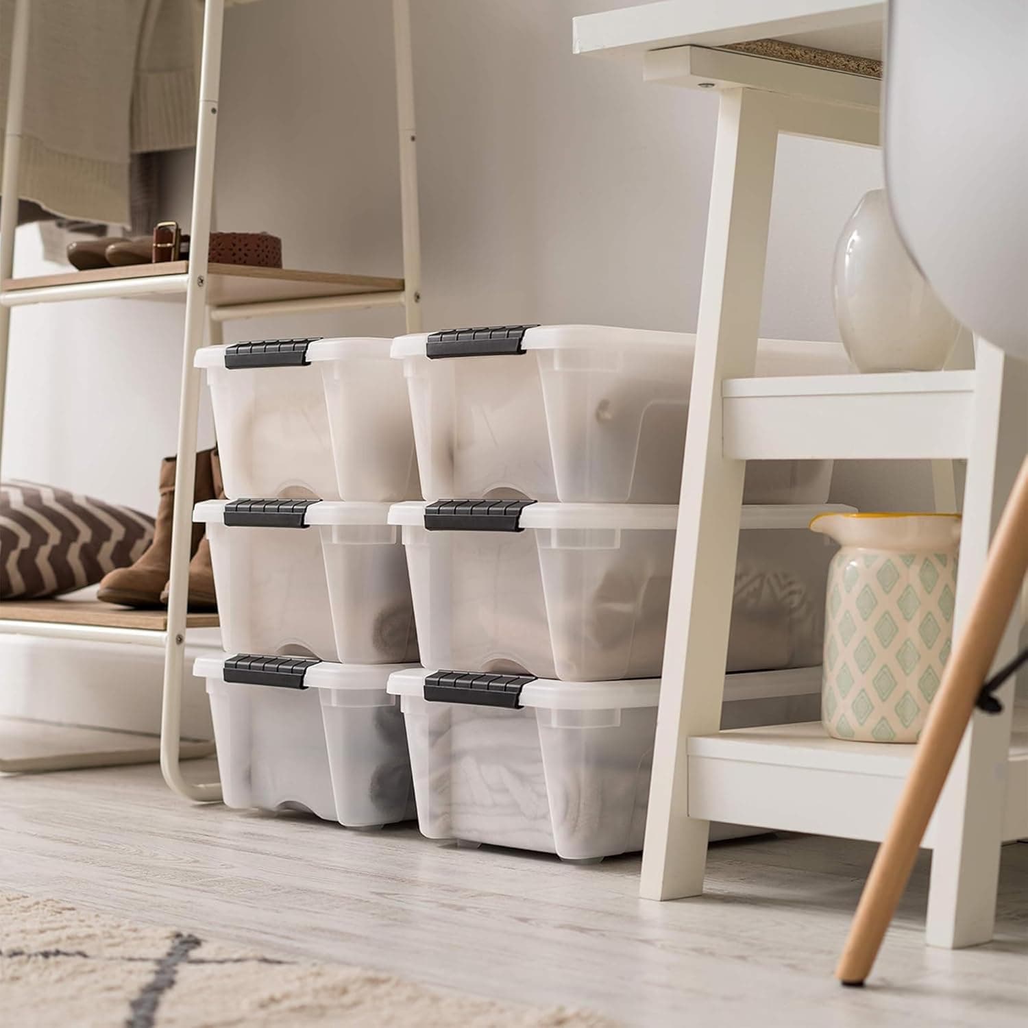 IRIS USA 13 QT Plastic Storage Box with Lid and Latches - 6 Pack, Pearl thumbnail 4